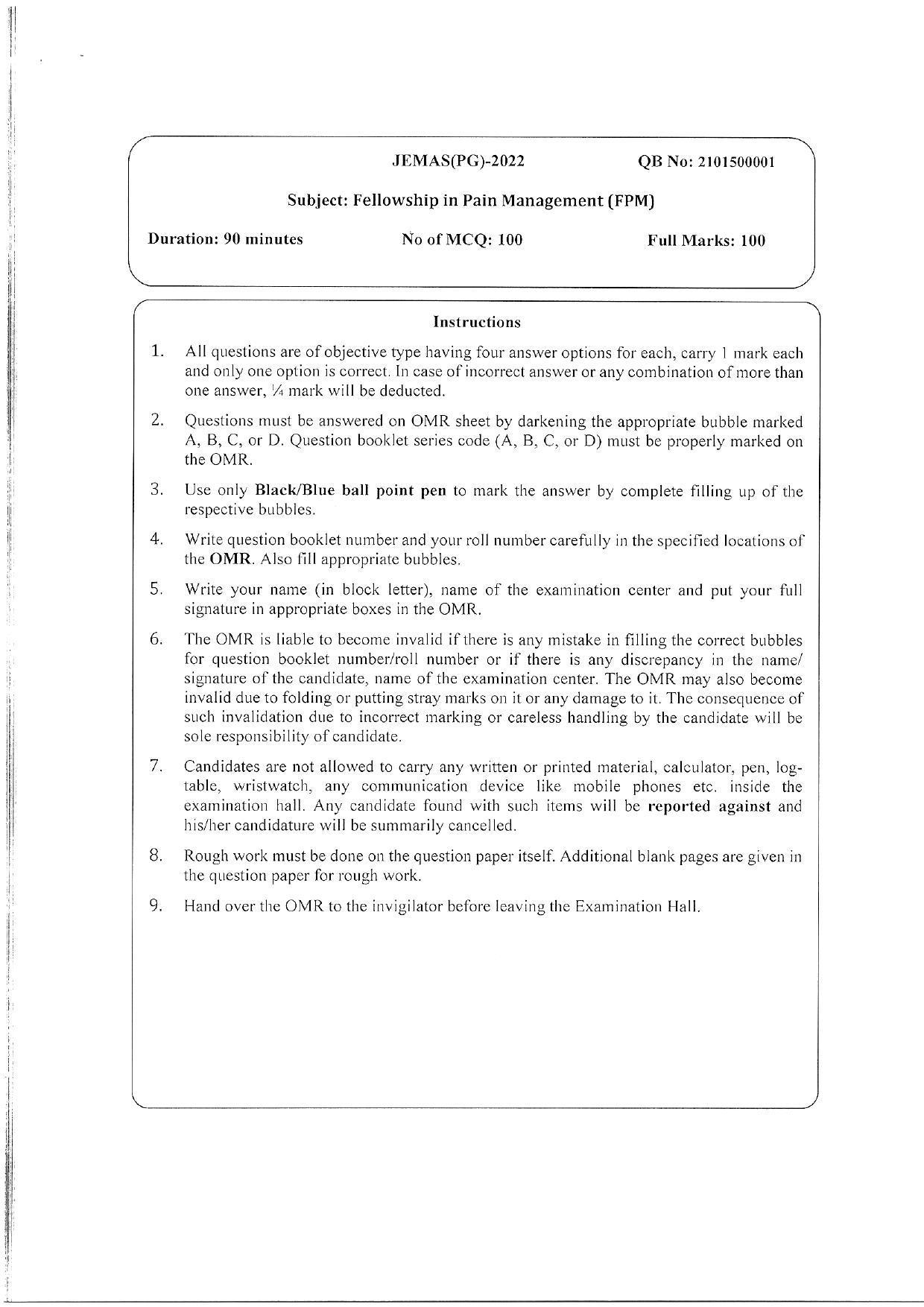 WBJEEB JEMAS (PG) 2022 FPM Question Paper - Page 1