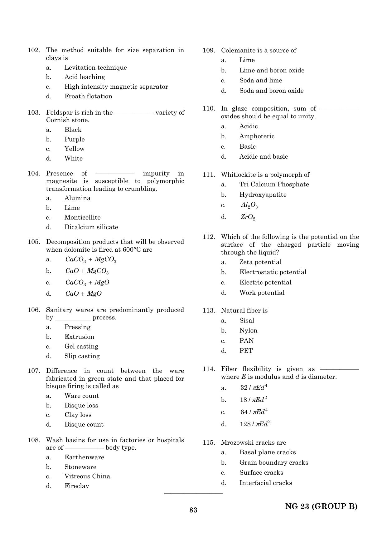 CEETA PG 2023 M.E / M.TECH/ M.ARCH / M.PLAN (GROUP B) Question Paper ...