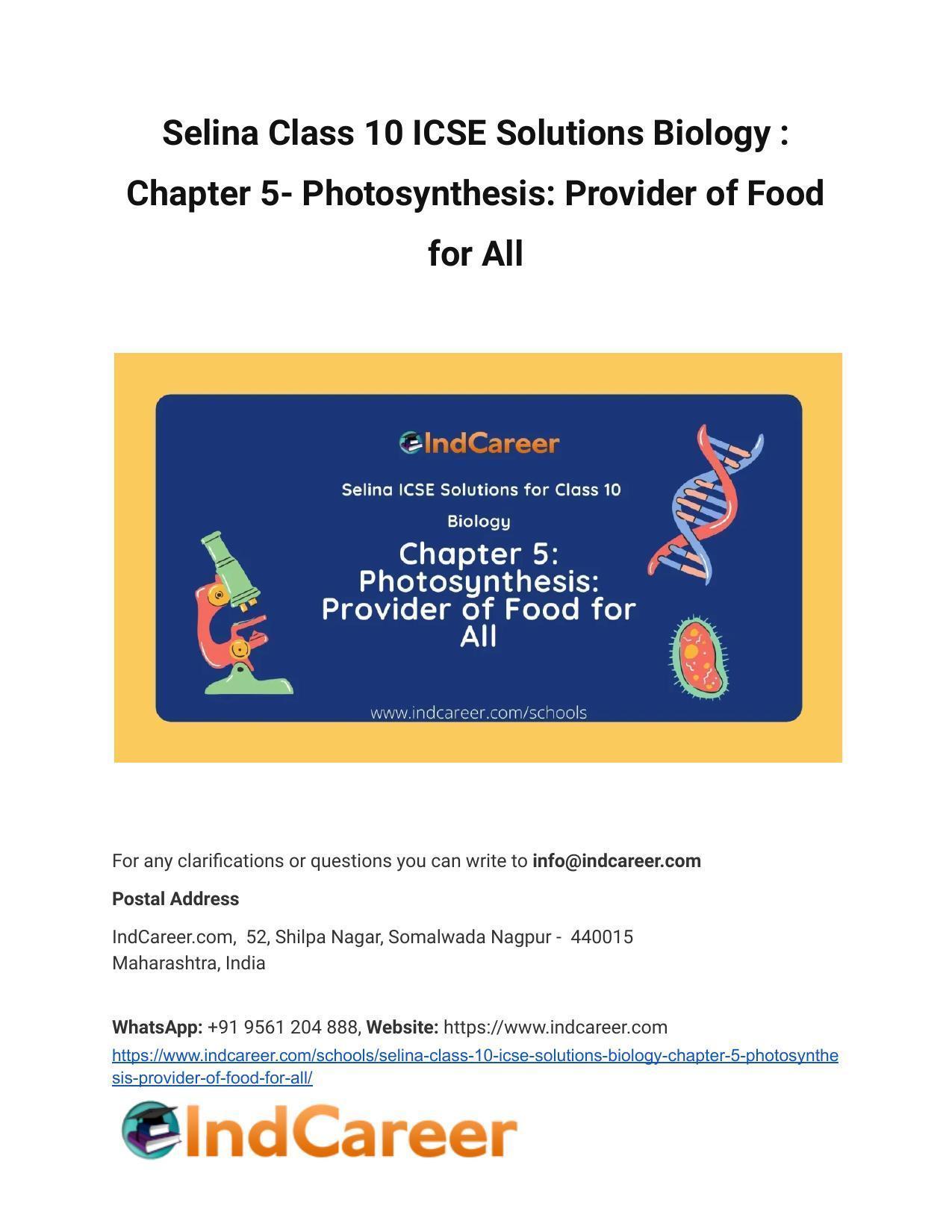 Selina Class 10 Icse Solutions Biology Chapter 5 Photosynthesis Provider Of Food For All