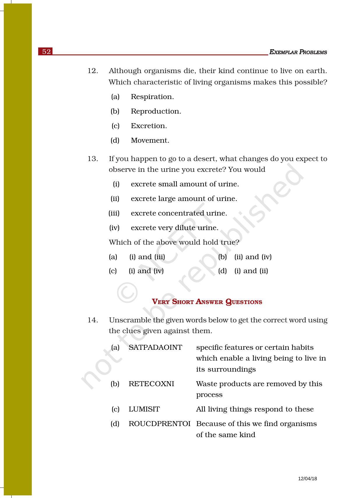 NCERT Exemplar Book For Class 6 Science Chapter 9-The Living Organisms ...