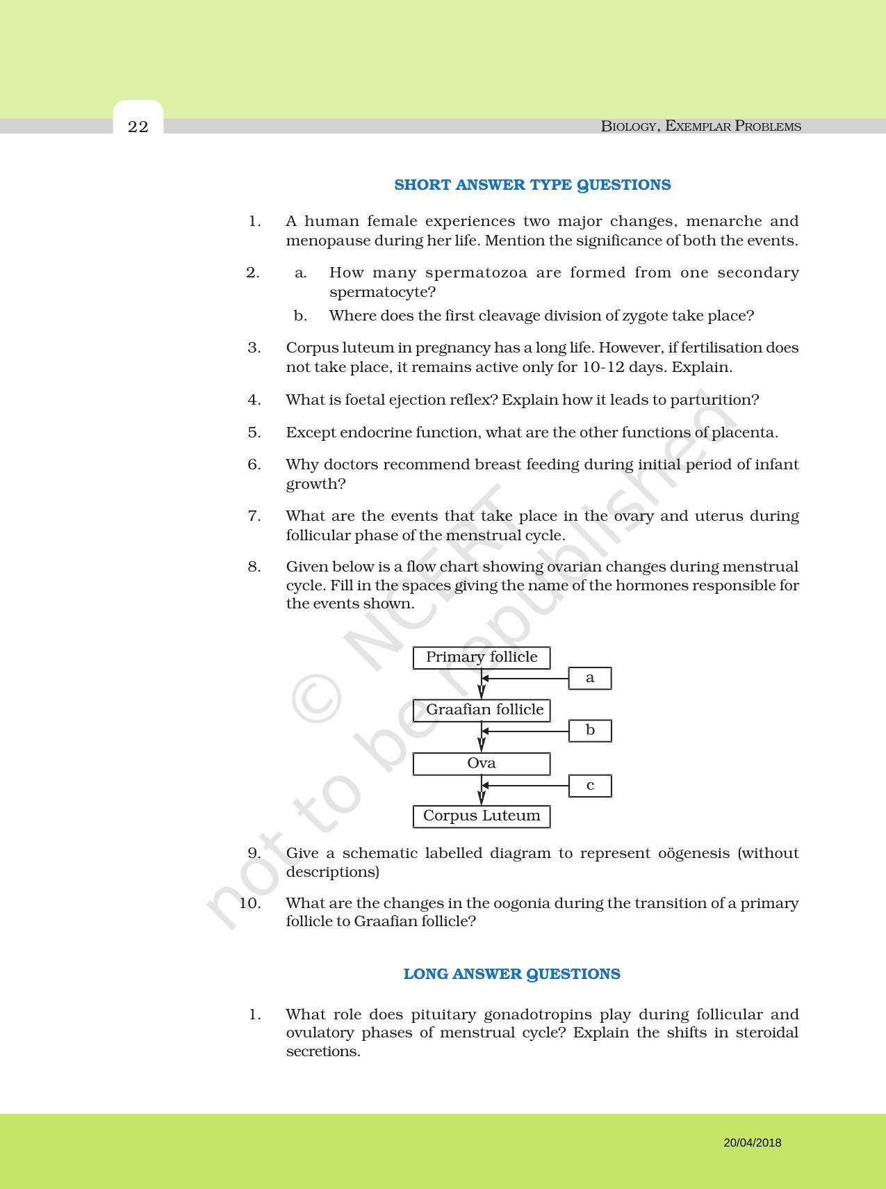 NCERT Exemplar Book For Class 12 Biology Chapter 3 Human Reproduction