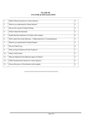 CBSE Worksheets for Class 11 Sociology Culture & Socialization Assignment