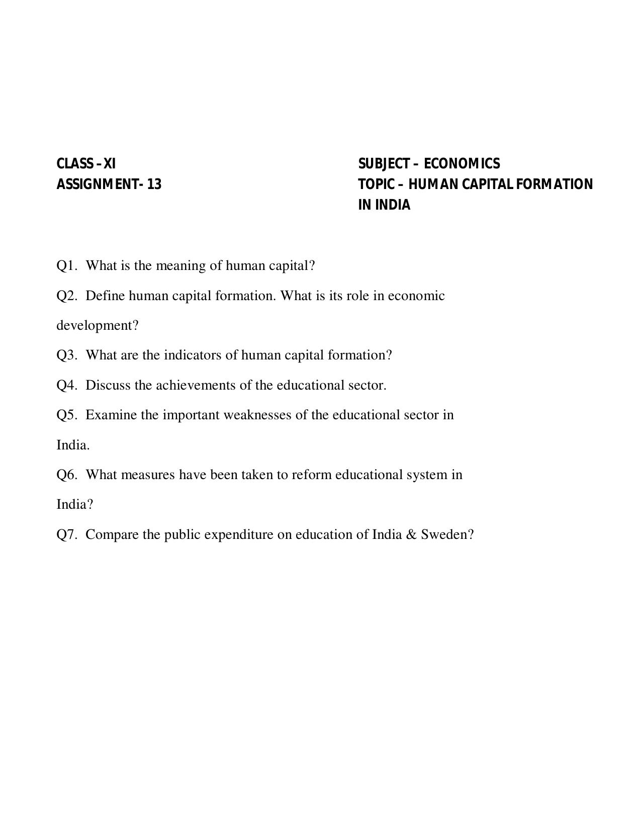 CBSE Worksheets for Class 11 Economics Assignment 13 - Page 1