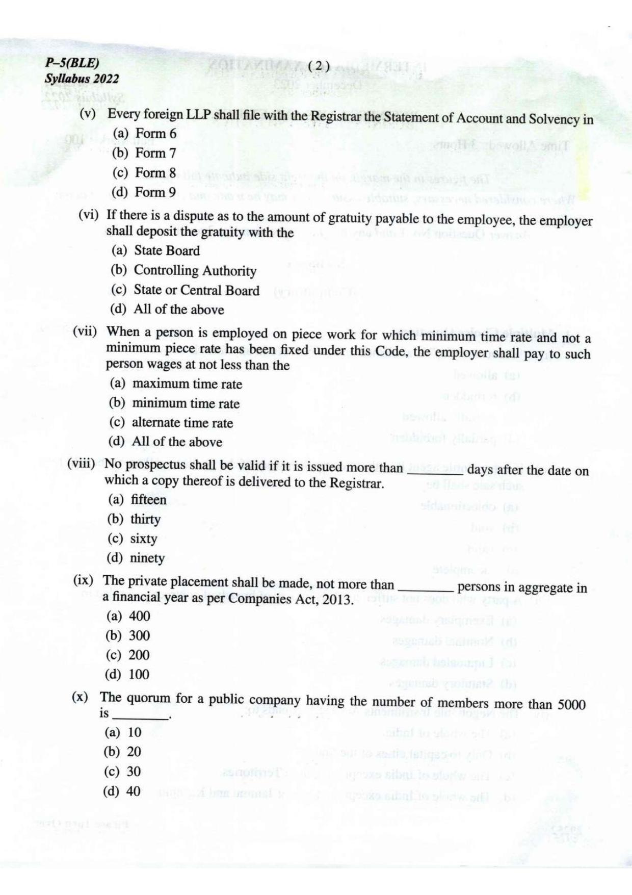 ICMAI Intermediate December 2023 Question Paper - Business Laws And Ethics - Page 2