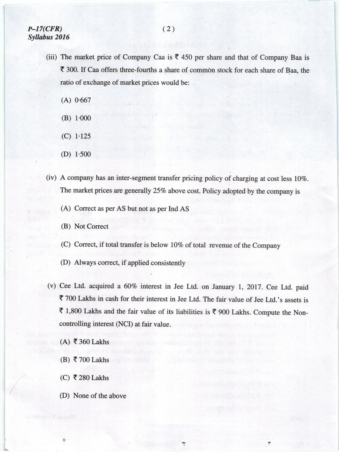 ICMAI June 2019 Corporate Financial Reporting Question Paper (Final