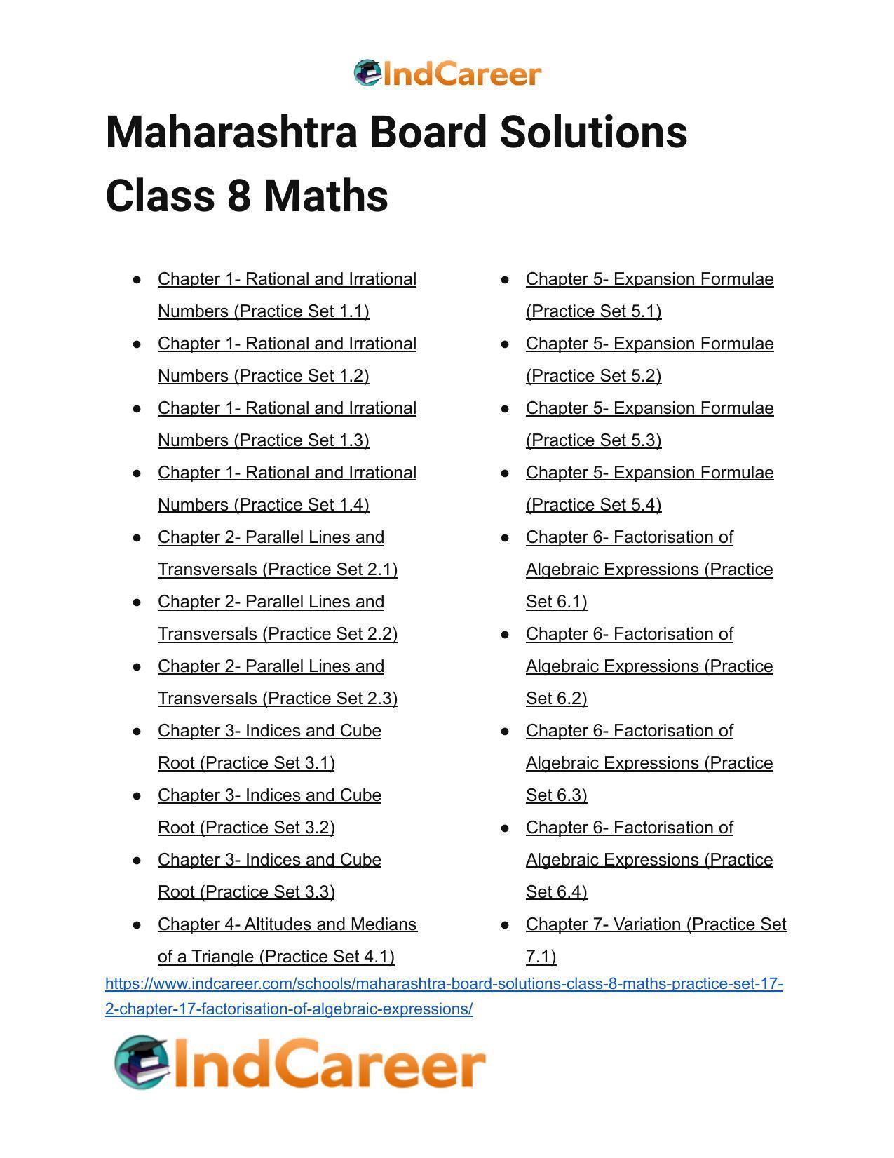 Maharashtra Board Solutions Class 8 Maths Practice Set 17 2 Chapter 