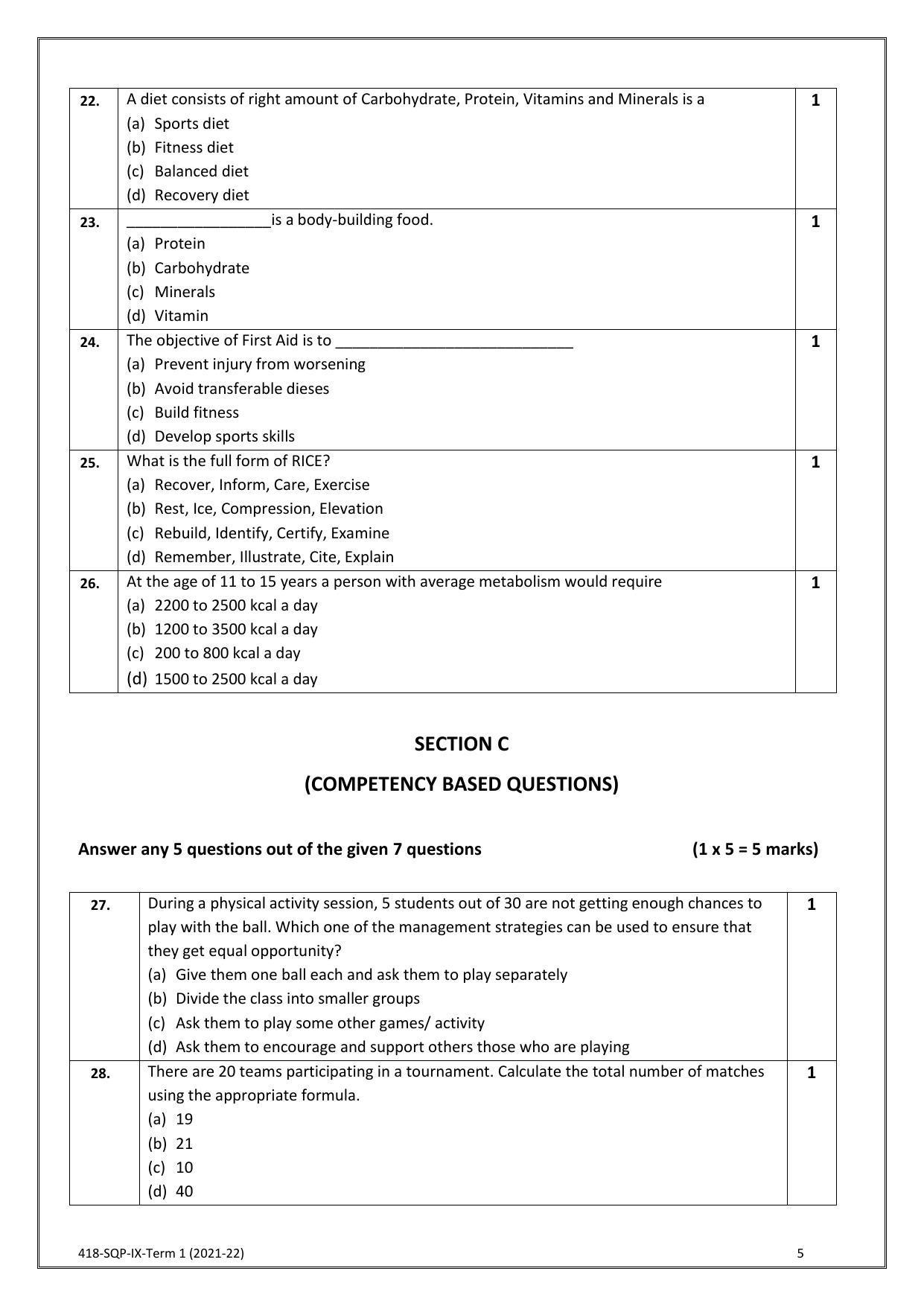 class 10 physical education sample paper (2021 22 with solutions)