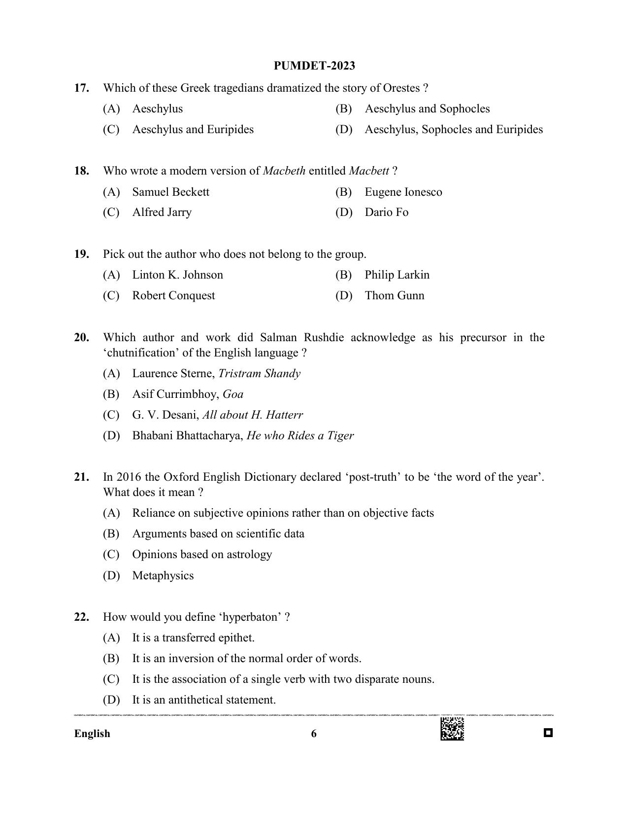 PUBDET 2023 English Question Paper - Page 6