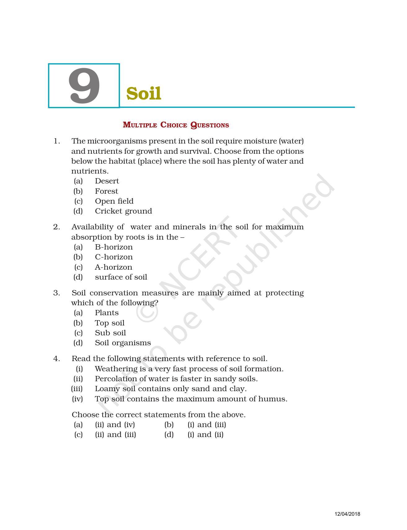 NCERT Exemplar Book For Class 7 Science: Chapter 9-Soil - IndCareer Docs