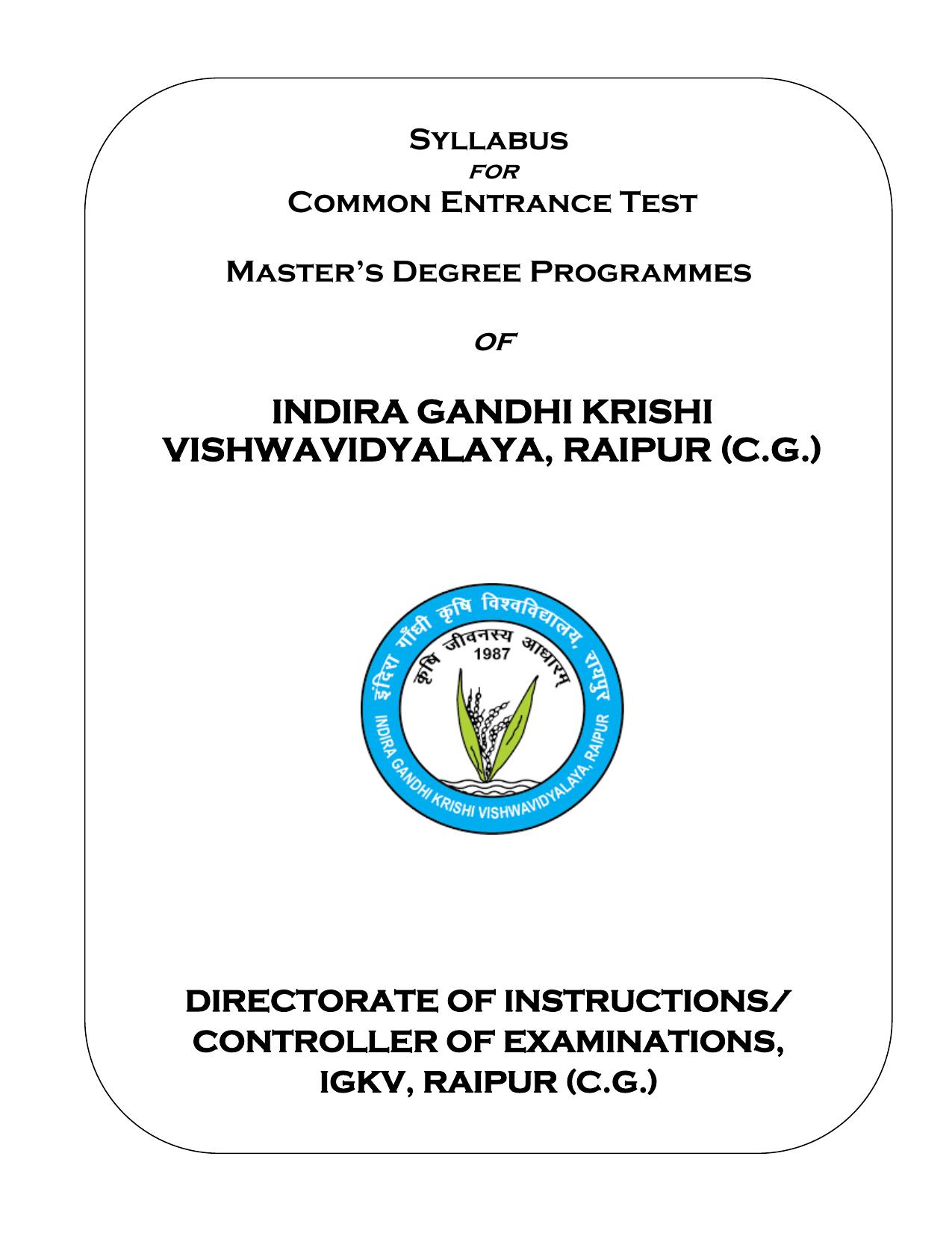 IGKV CET Syllabus - Page 1