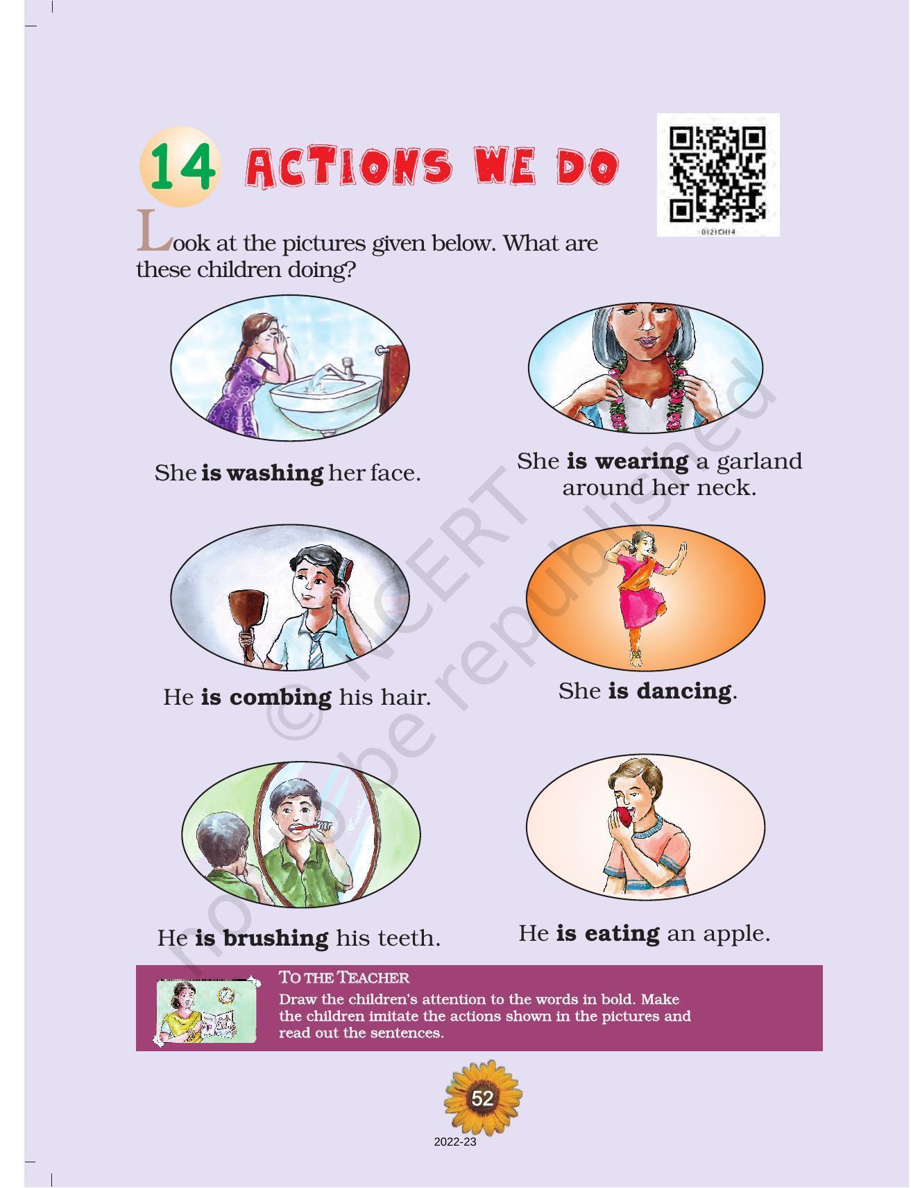 NCERT Book for Class 1 English (Raindrop):Unit 14-Actions We Do - Page 1