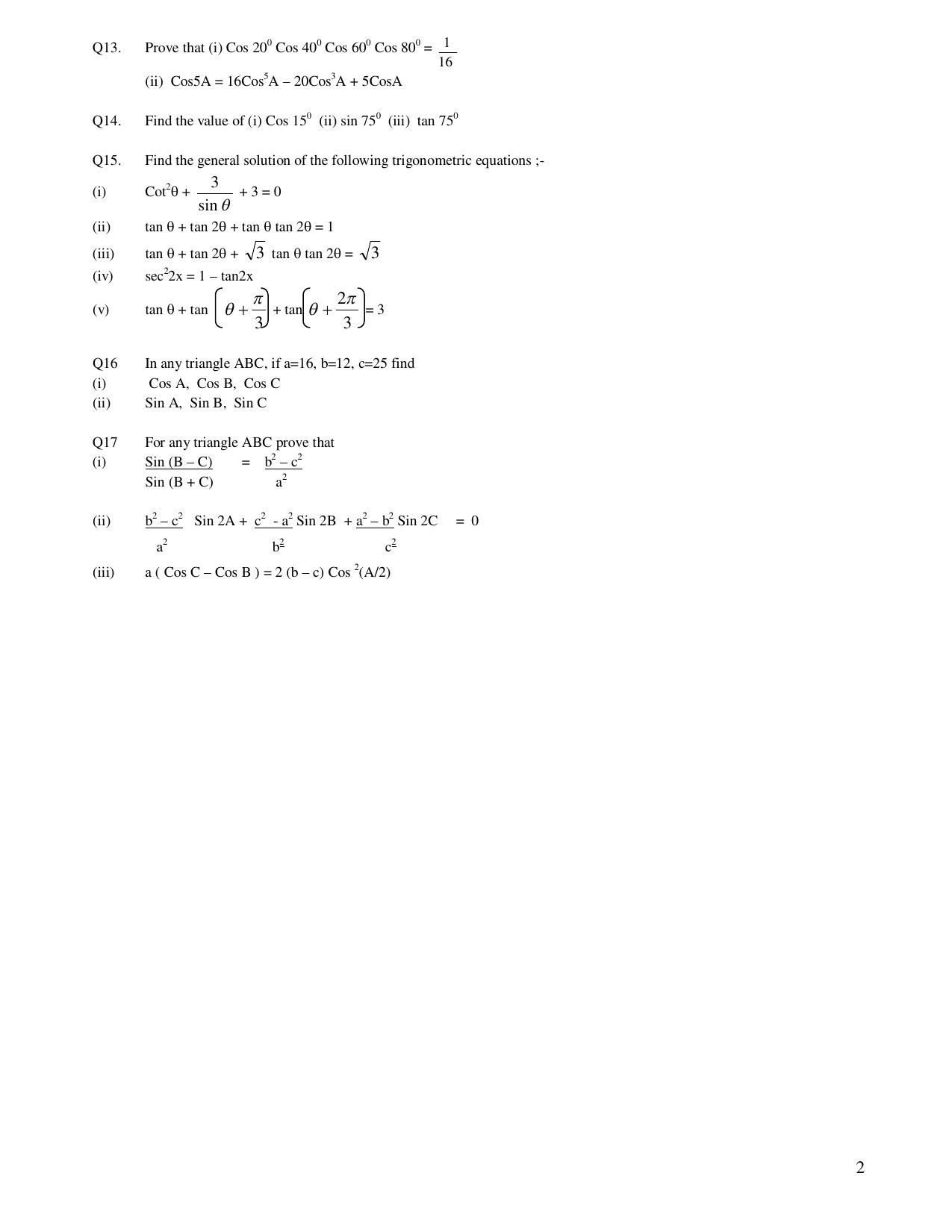 CBSE Worksheets for Class 11 Mathematics Trigonometric Ratios Assignment 3 - Page 2