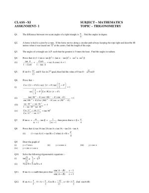 CBSE Worksheets for Class 11 Mathematics Trigonometric Ratios Assignment 3
