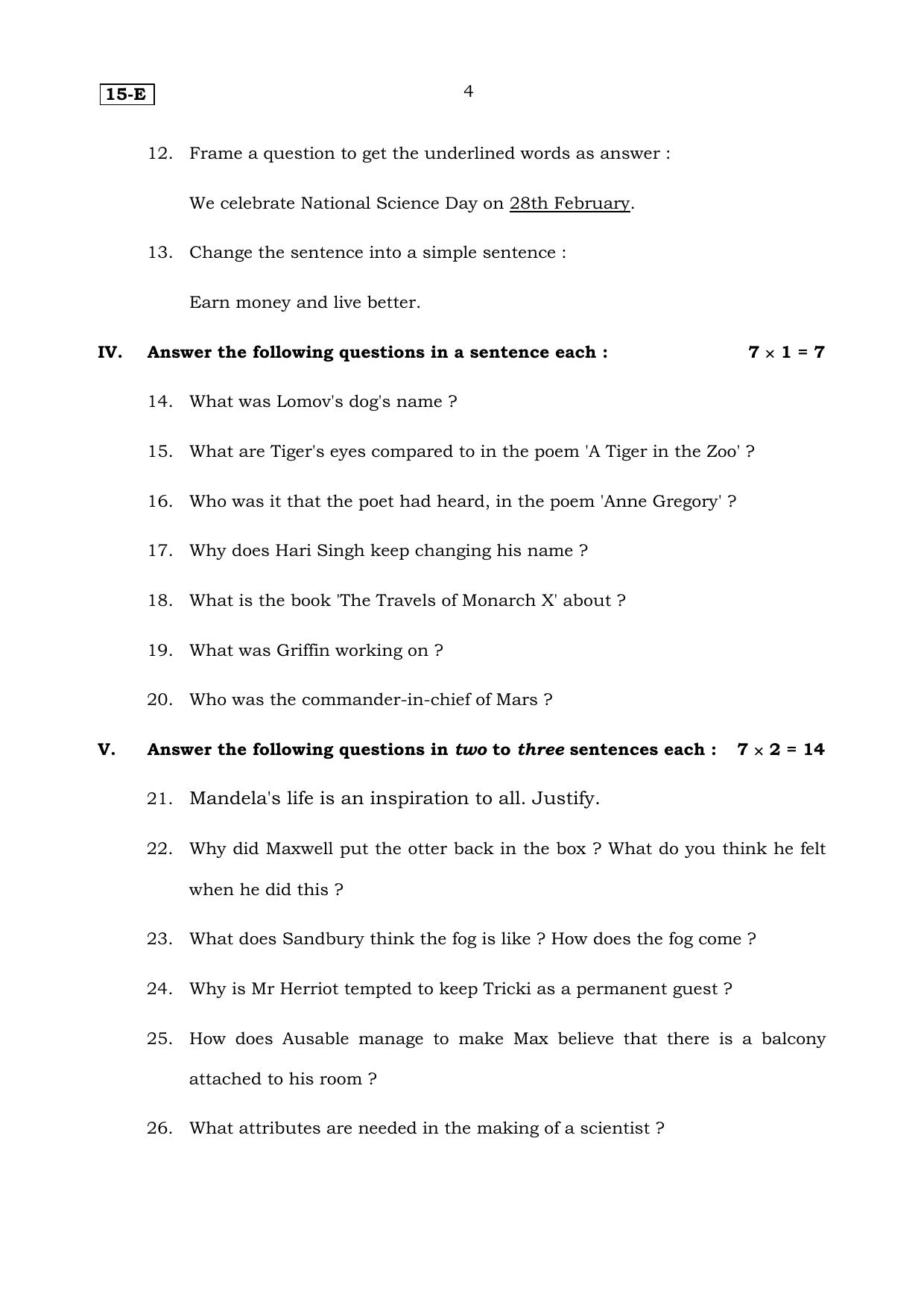Karnataka SSLC English (NCERT) (First Language) Set 2 Model Question Paper 2025 - Page 4