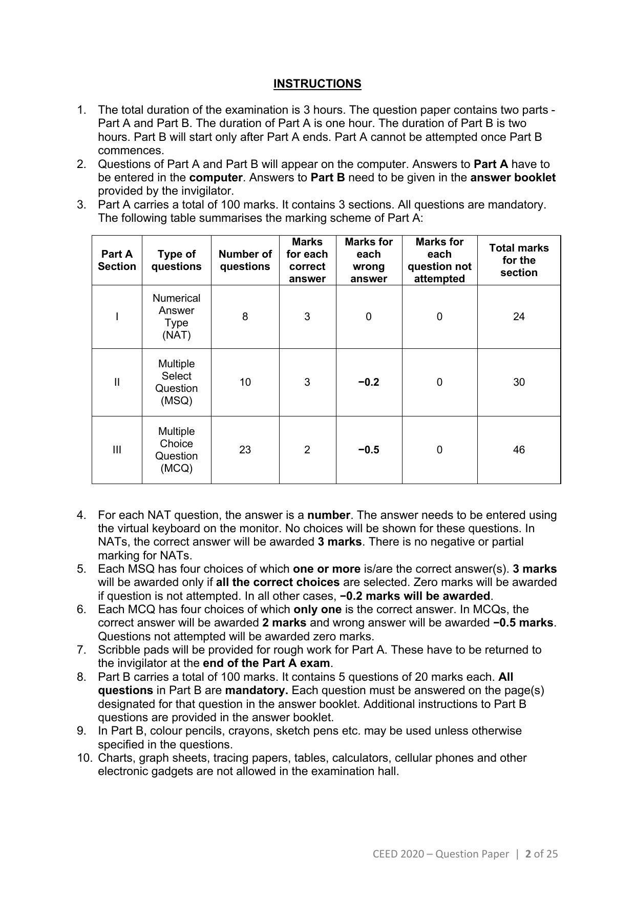 CEED 2020 Question Paper - Page 2