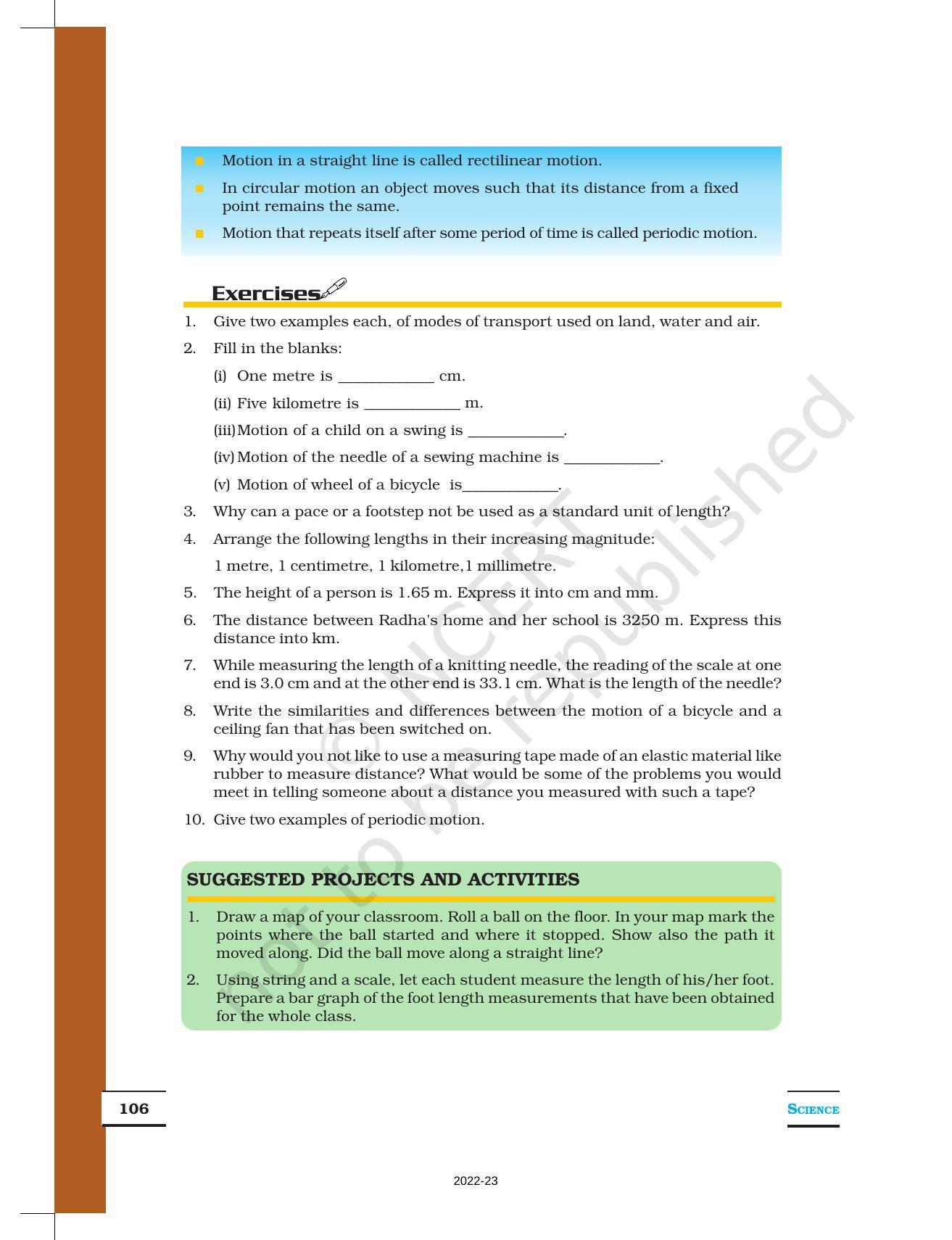 NCERT Book For Class 6 Science: Chapter 10-Motion And Measurement Of ...