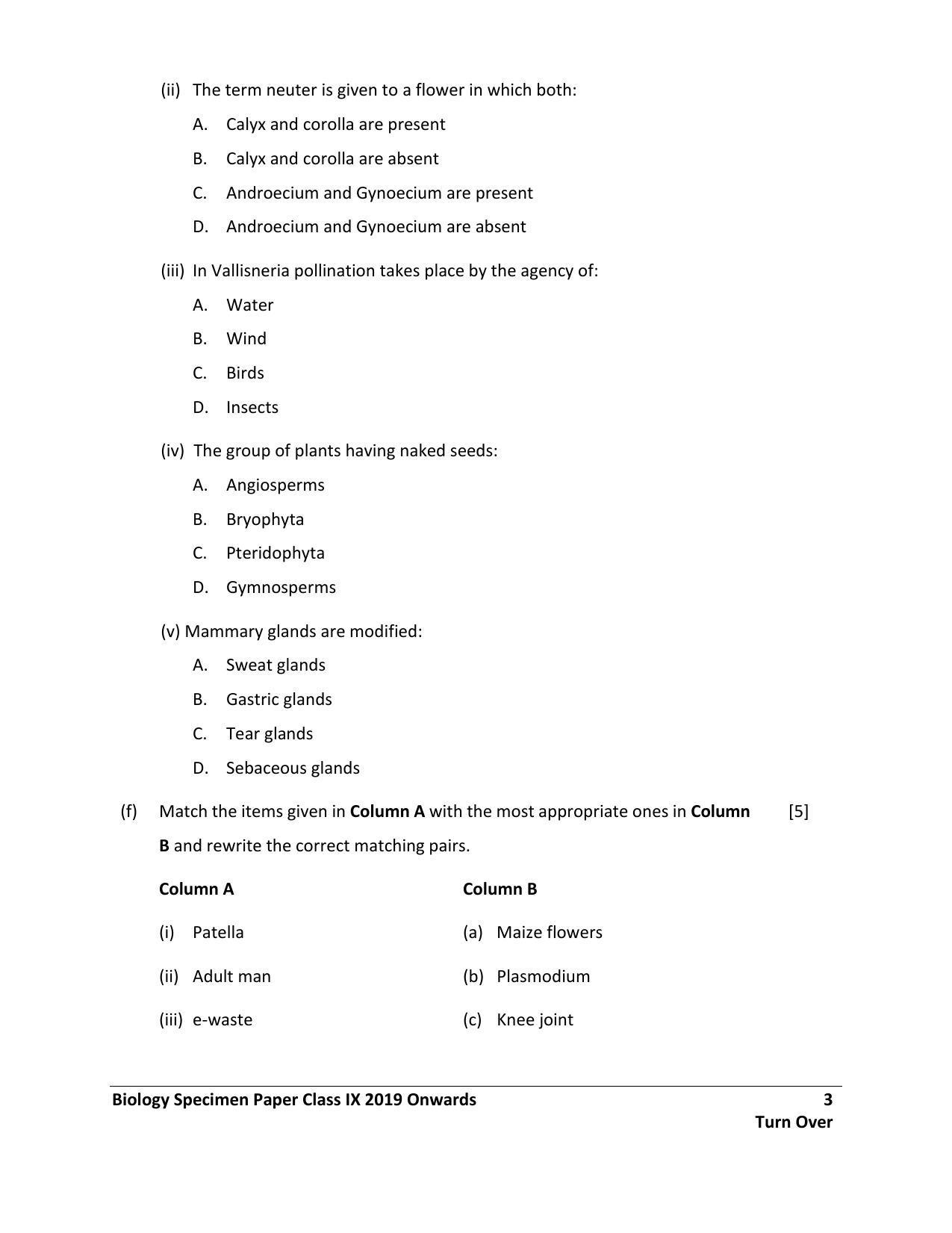 ICSE Class 9 Biology Science Paper-III Sample Paper - Page 3