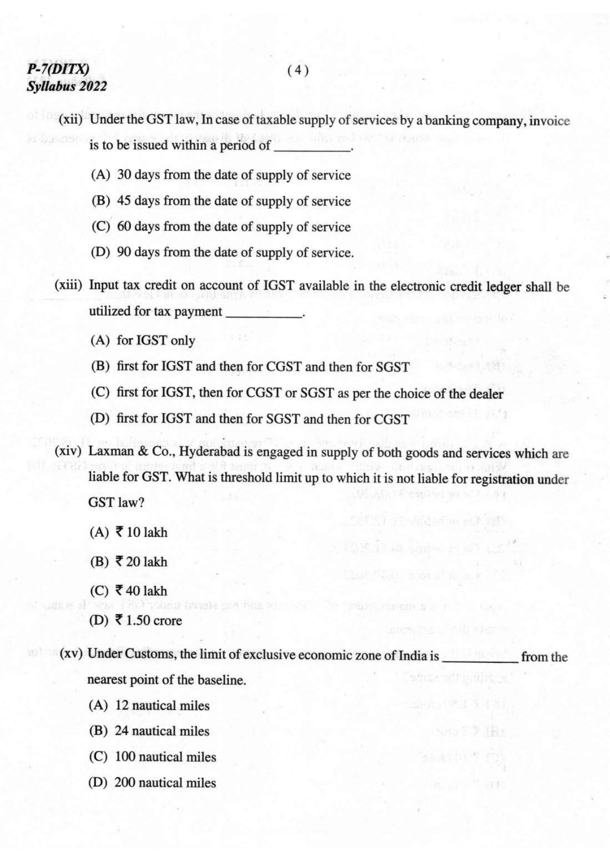 ICMAI Intermediate December 2023 Question Paper - Direct And Indirect Taxation - Page 4