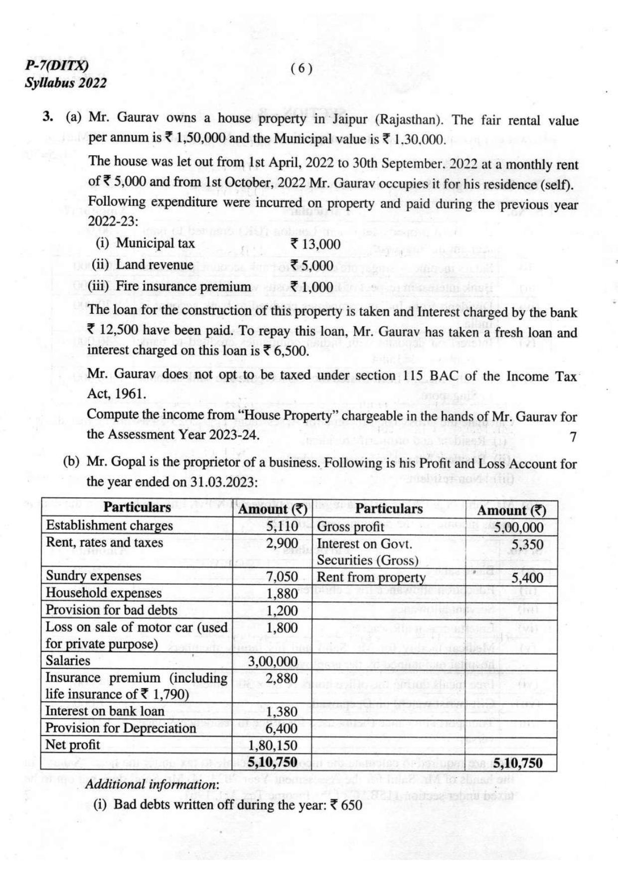 ICMAI Intermediate December 2023 Question Paper - Direct And Indirect Taxation - Page 6