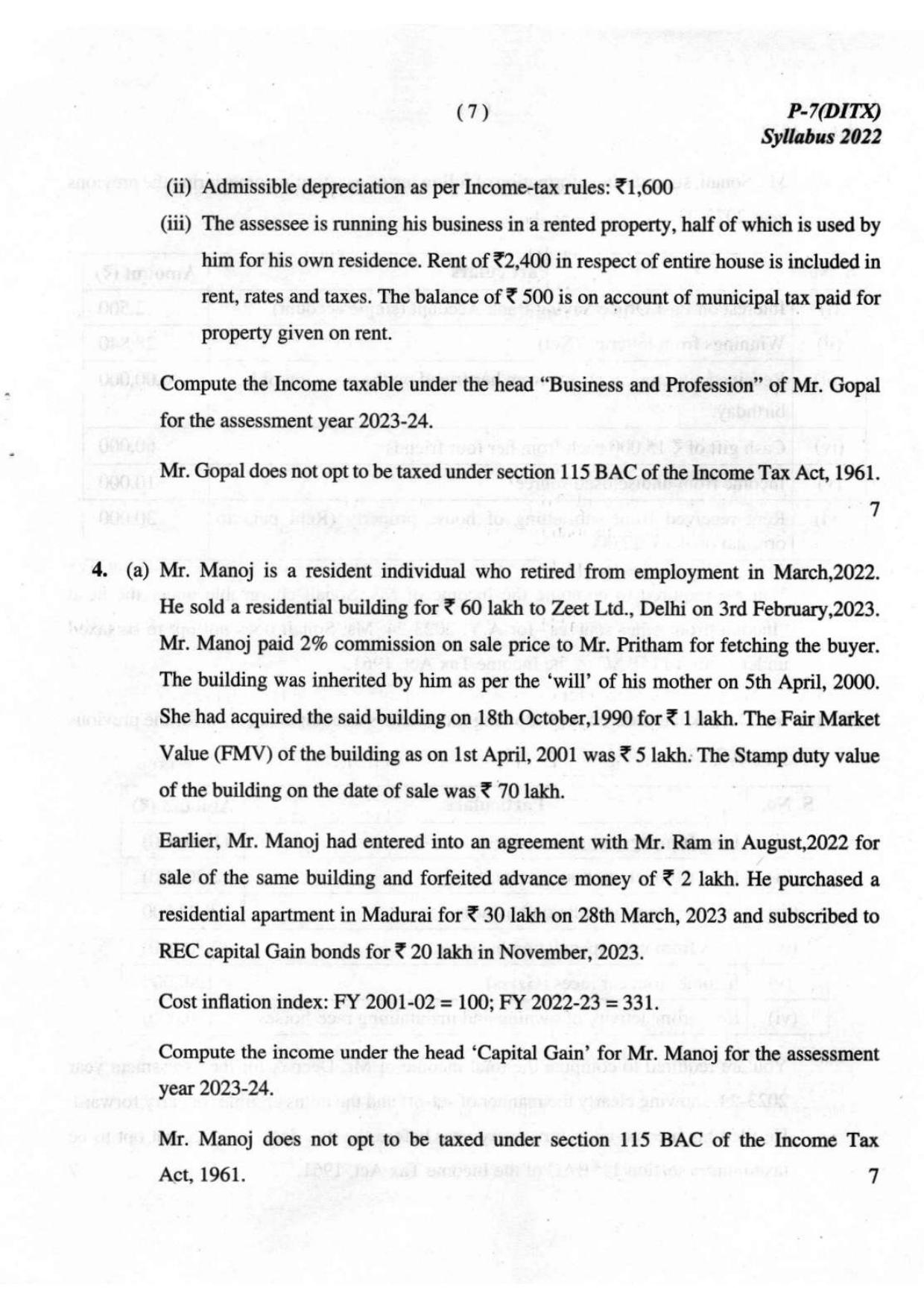 ICMAI Intermediate December 2023 Question Paper - Direct And Indirect Taxation - Page 7