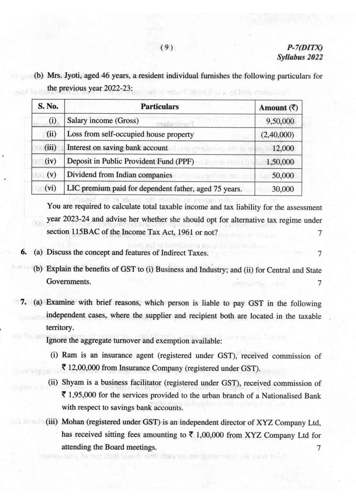 ICMAI Intermediate December 2023 Question Paper - Direct And Indirect Taxation - Page 9