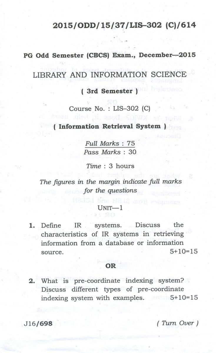 Assam University MLiSc (302) Dec.-2016 Question Paper - Page 9