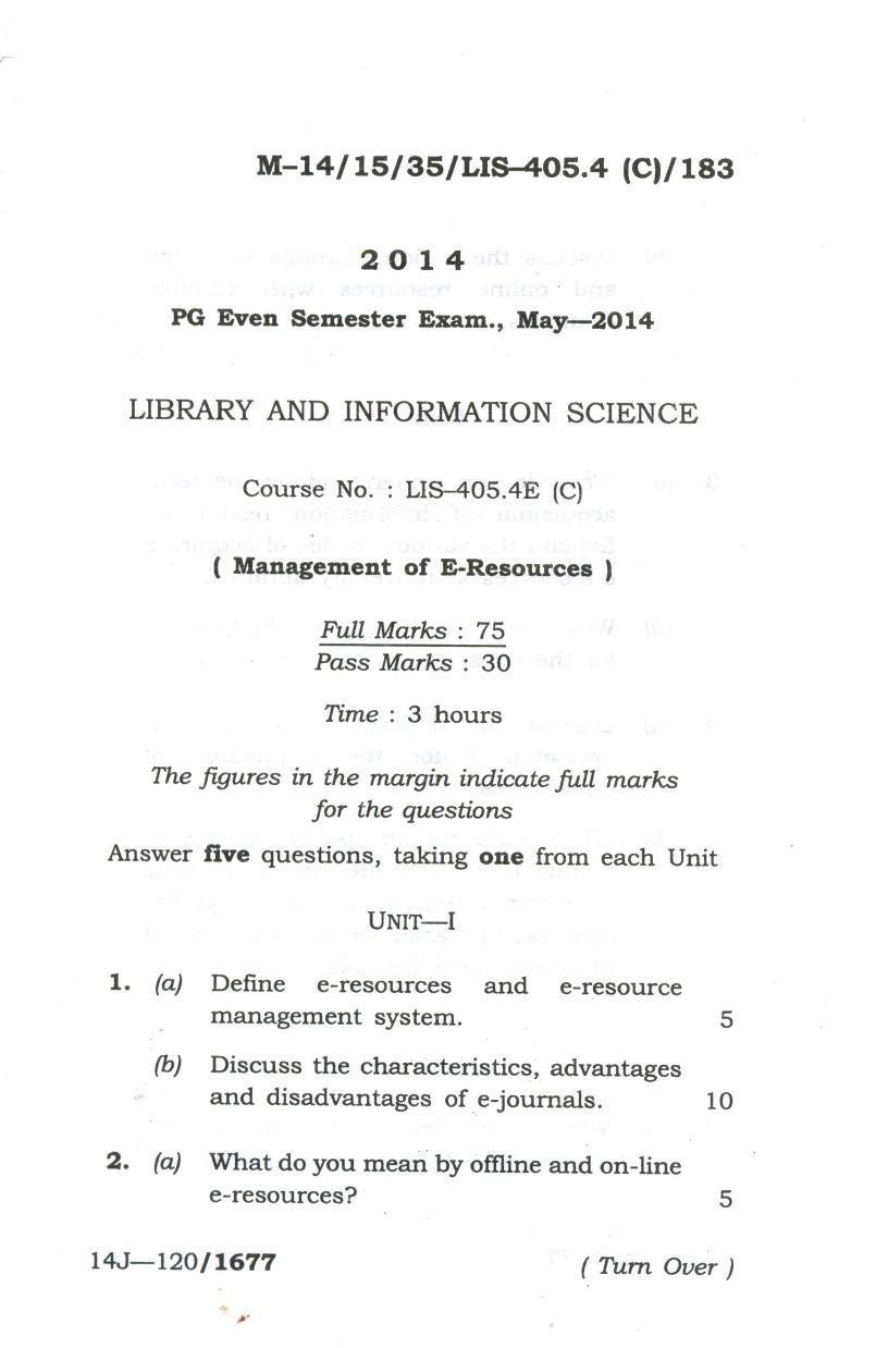 Assam University MLiSc (302) Dec.-2016 Question Paper - Page 16