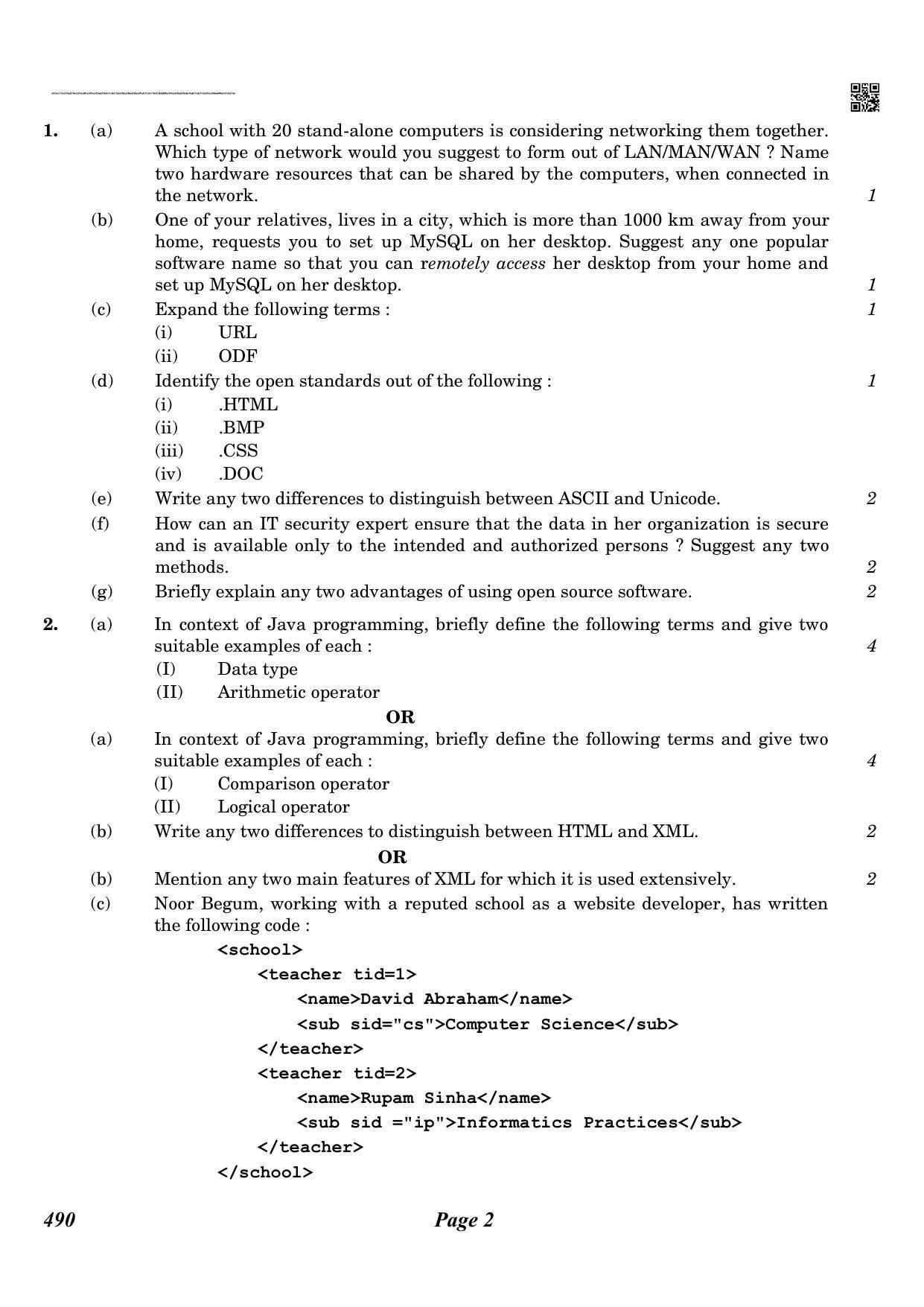 CBSE Class 12 QP_265_informatic_practice_old 2021 Compartment Question ...