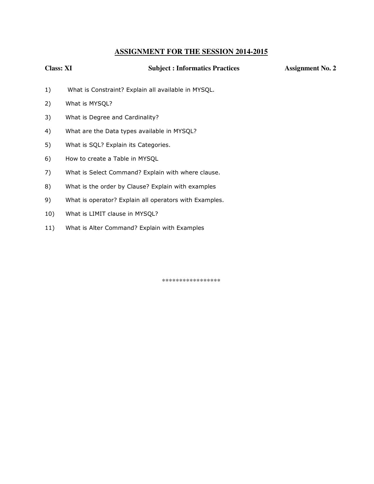 CBSE Worksheets for Class 11 Information Practices Assignment 4 - Page 1