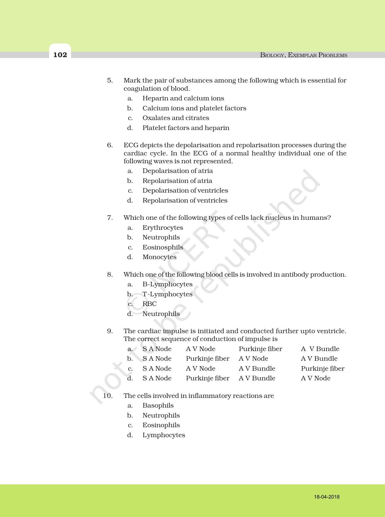 NCERT Exemplar Book For Class 11 Biology Chapter 18 Body Fluids And ...