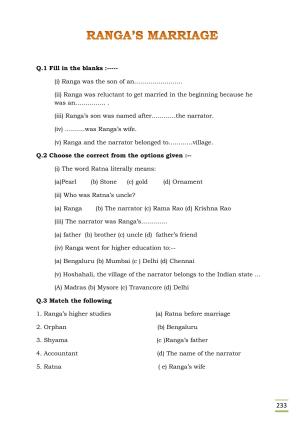 CBSE Worksheets for Class 11 English Ranga Marriage questions answers