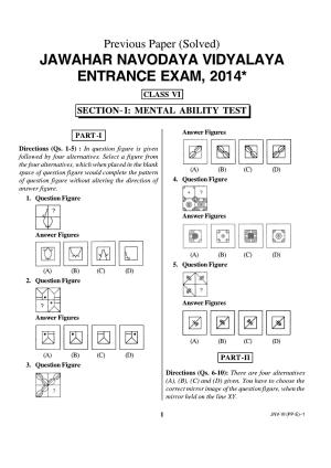 JNVST Class 6 2014 Question Paper With Solutions - IndCareer Docs