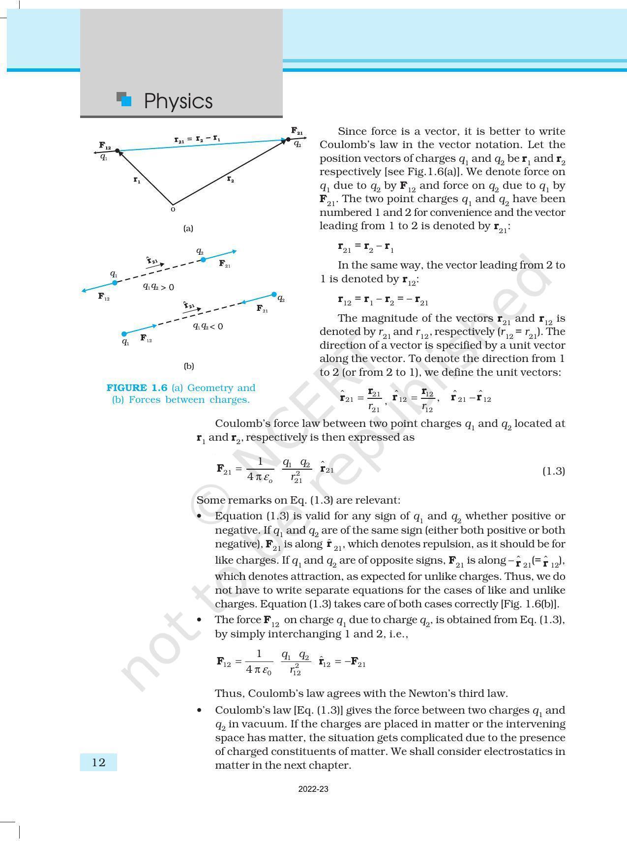 NCERT Book for Class 12 Physics Chapter 1 Electric Charges and Fields - Page 12