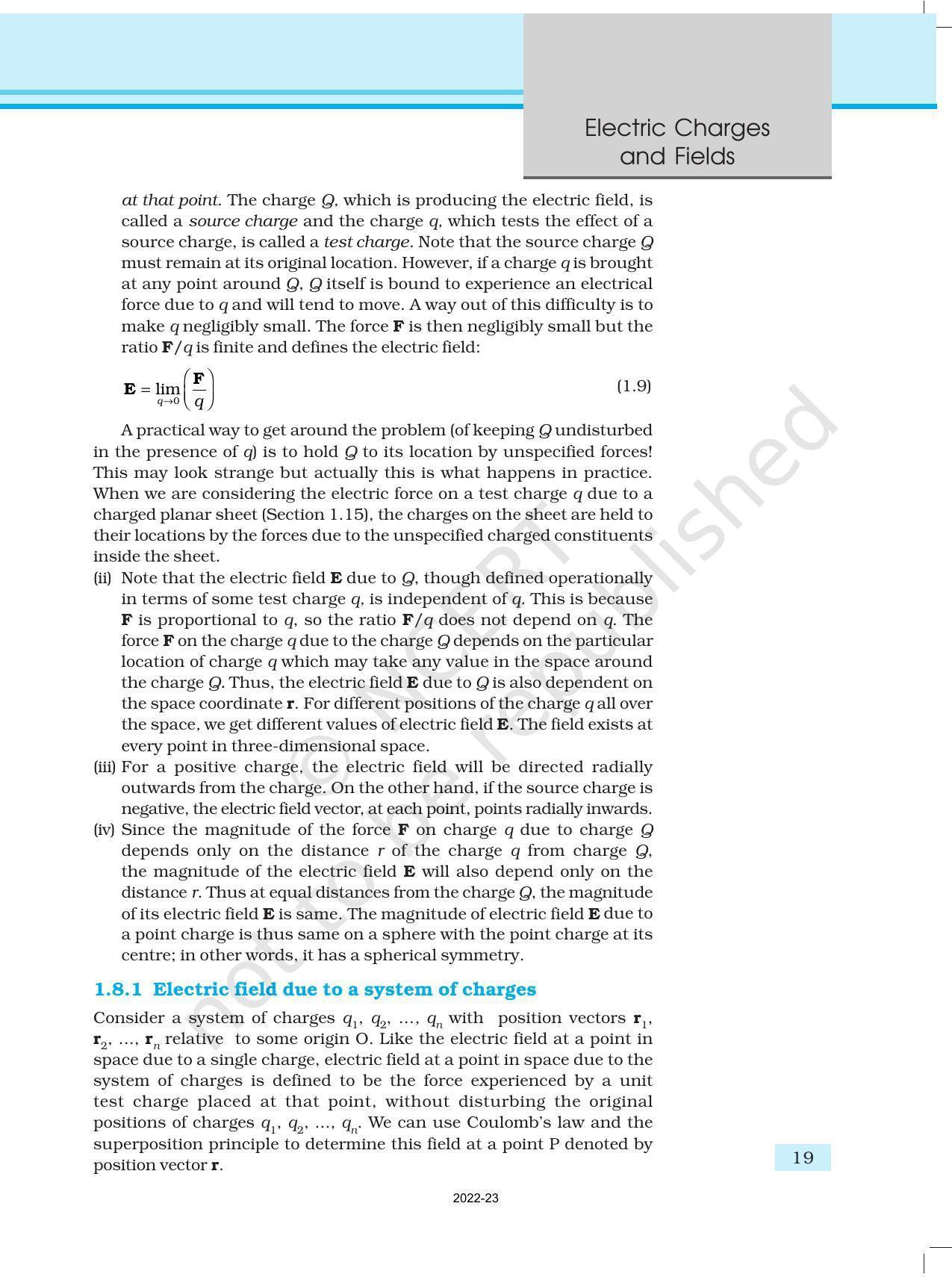 NCERT Book for Class 12 Physics Chapter 1 Electric Charges and Fields - Page 19
