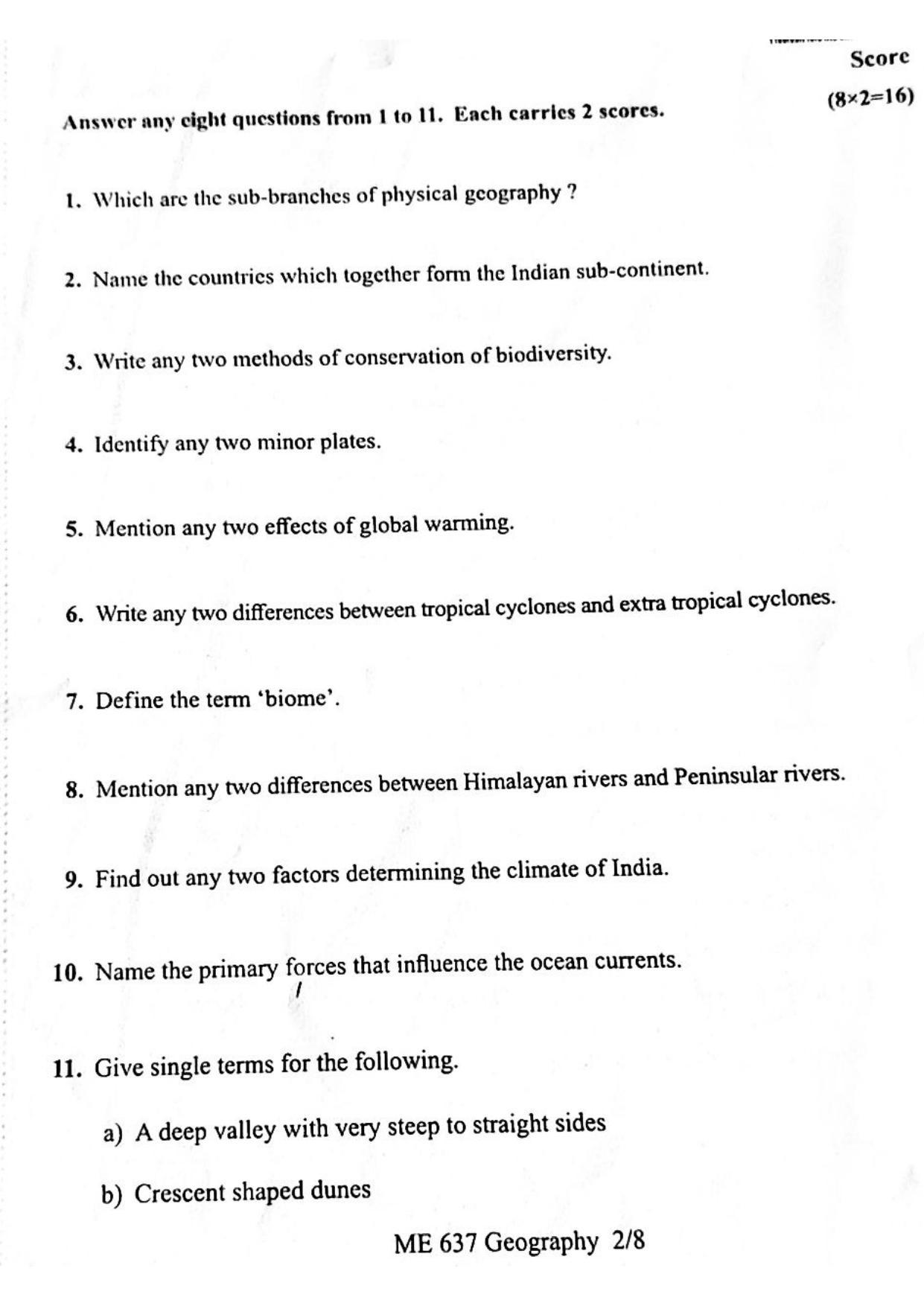 Kerala Plus One 2022 Geography Question Papers (Model) - Page 2