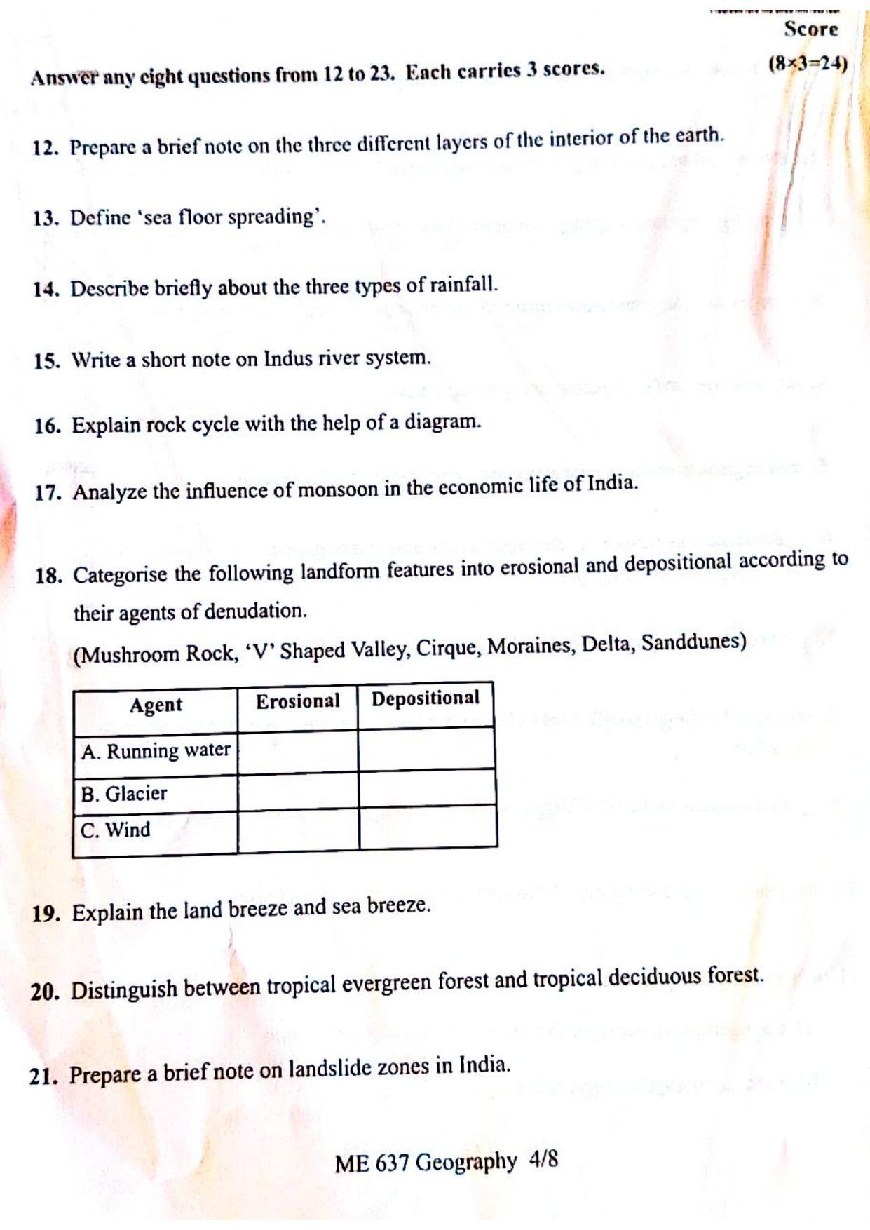 Kerala Plus One 2022 Geography Question Papers (Model) - Page 4