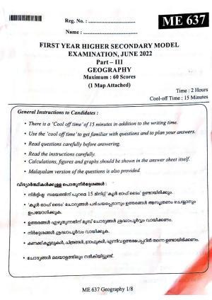 Kerala Plus One 2022 Geography Question Papers (Model)