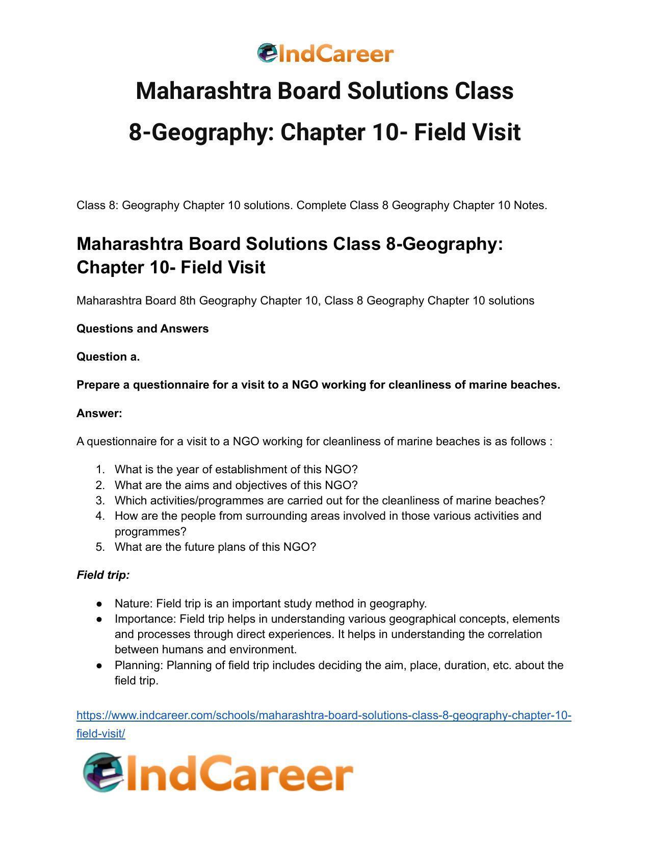 Maharashtra Board Solutions Class 8-Geography: Chapter 10- Field Visit ...