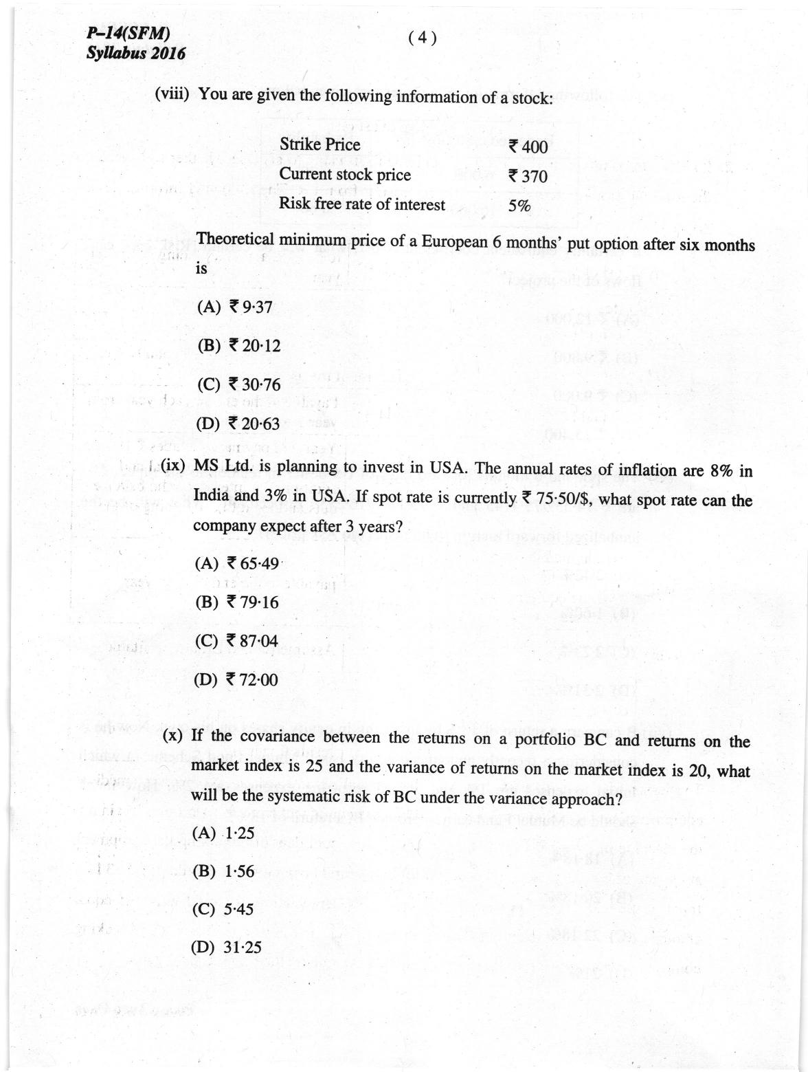 ICMAI June 2019 Strategic Financial Management Question Paper (Final