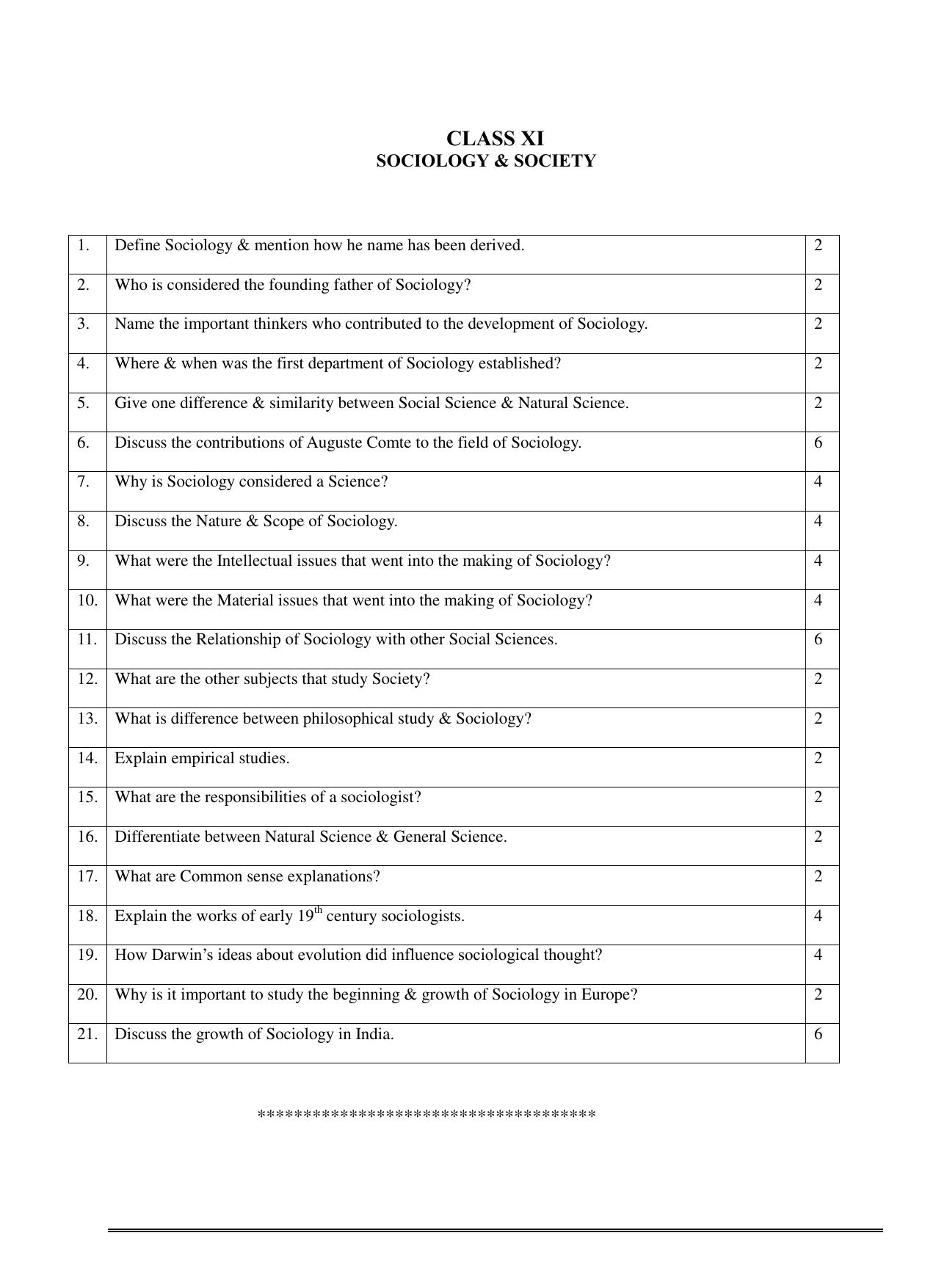 CBSE Worksheets for Class 11 Sociology Society and Sociology Assignment 1 - Page 1