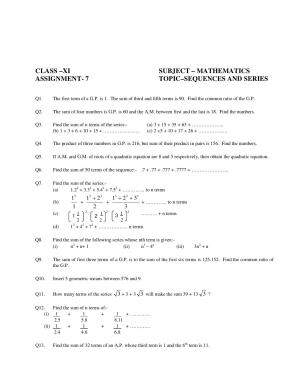 CBSE Worksheets for Class 11 Mathematics Sequences and Series Assignment 8