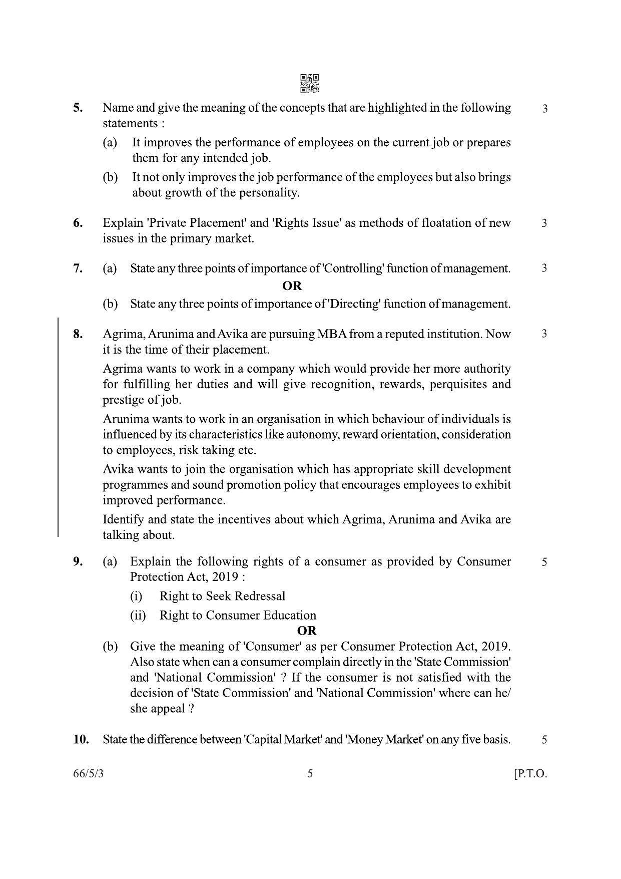 CBSE Class 12 66-5-3 Business Studies 2022 Question Paper - Page 5