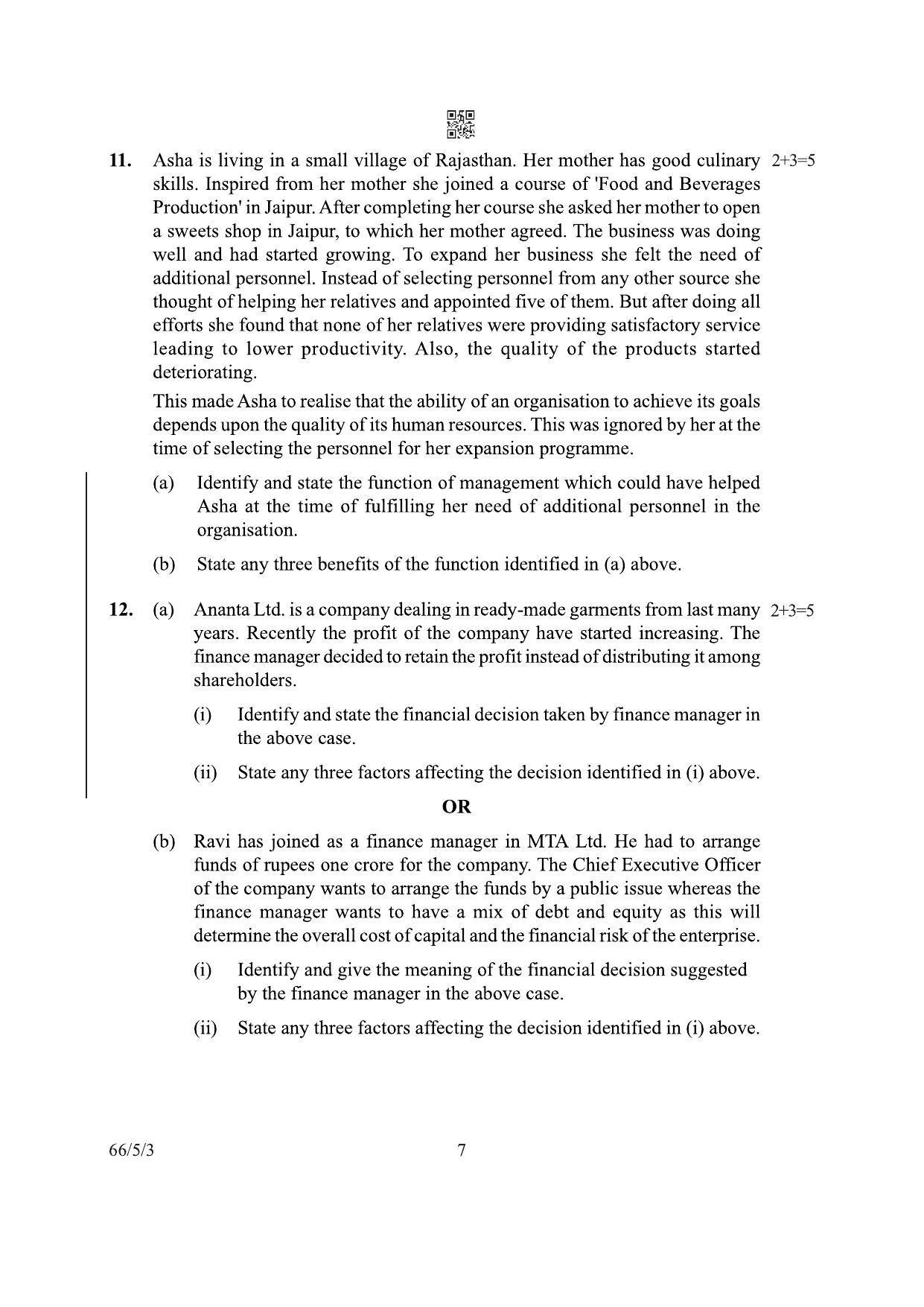 CBSE Class 12 66-5-3 Business Studies 2022 Question Paper - Page 7