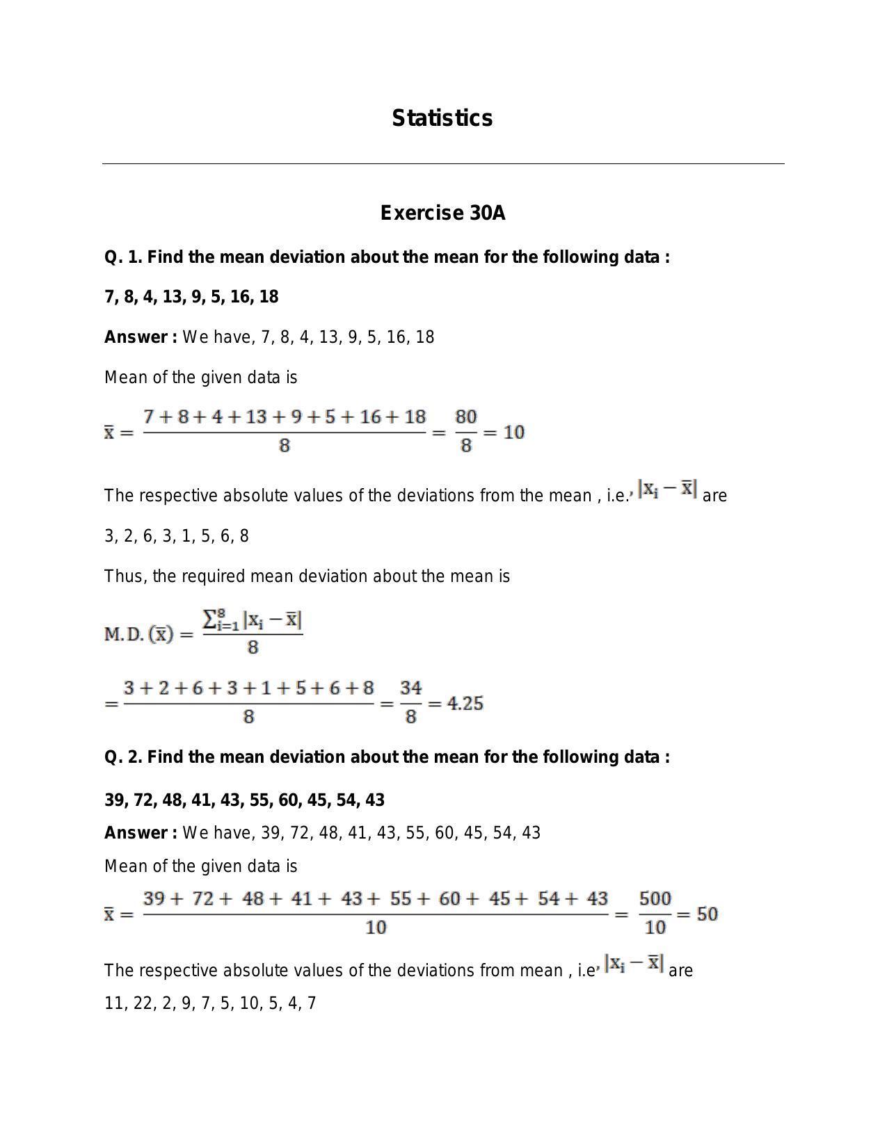 Chapter 30: Statistics: RS Aggarwal Class 11 Solutions  - Page 1
