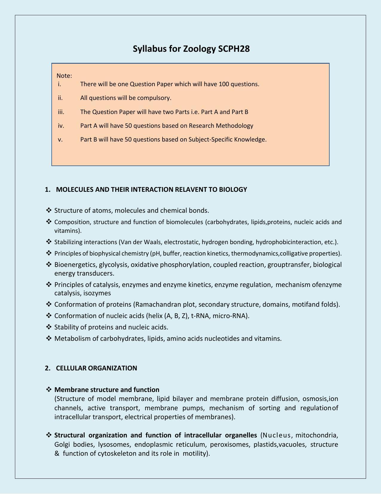 zoology phd entrance syllabus