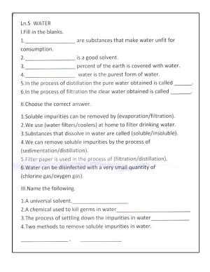 Worksheet for Class 5 Science Water Assignment 3