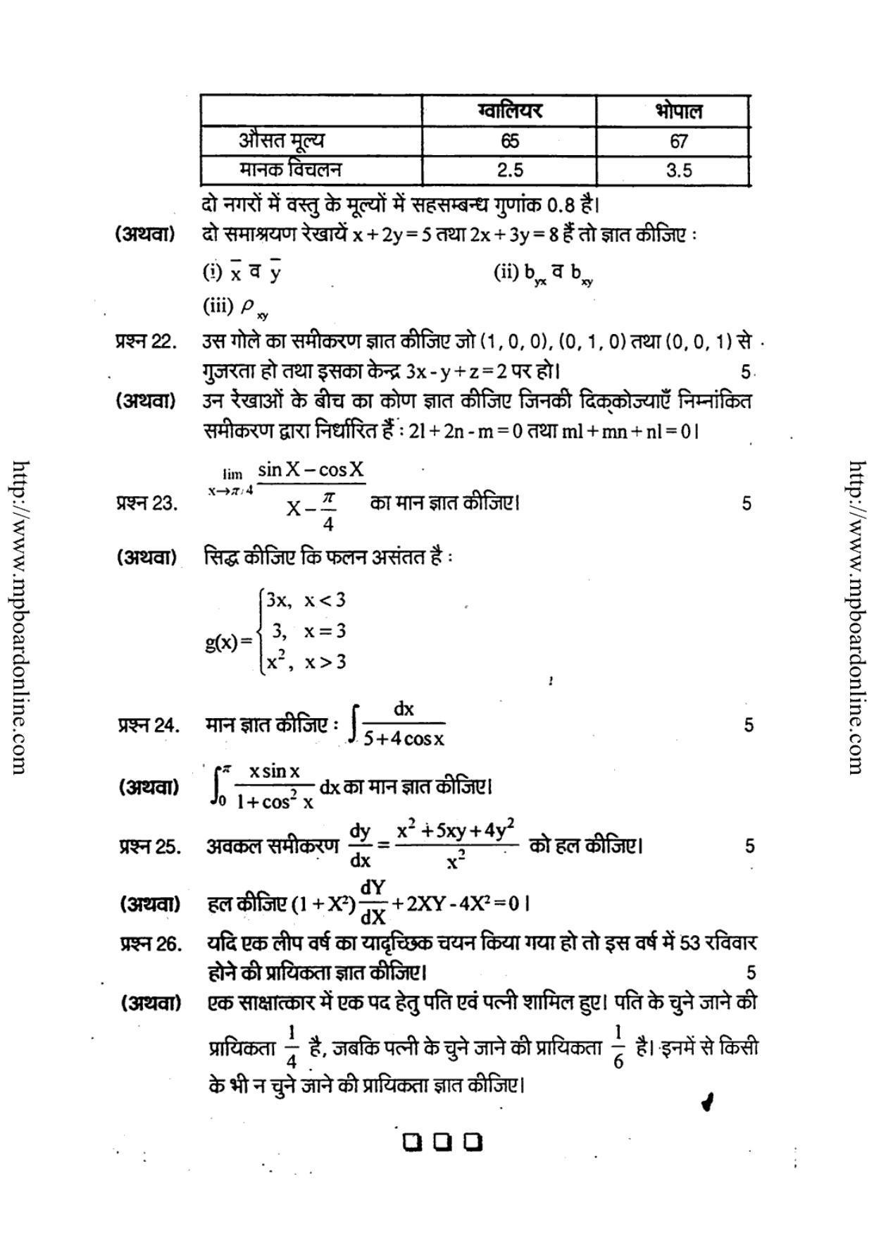 MP Board Class 12 Higher Mathematics 2018 Question Paper - Page 5