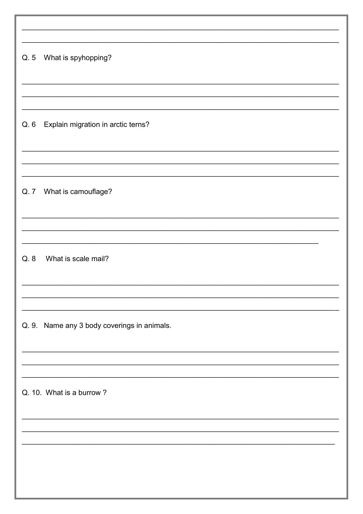 Worksheet for Class 5 Science Amazing Animals Assignment 33 - Page 2