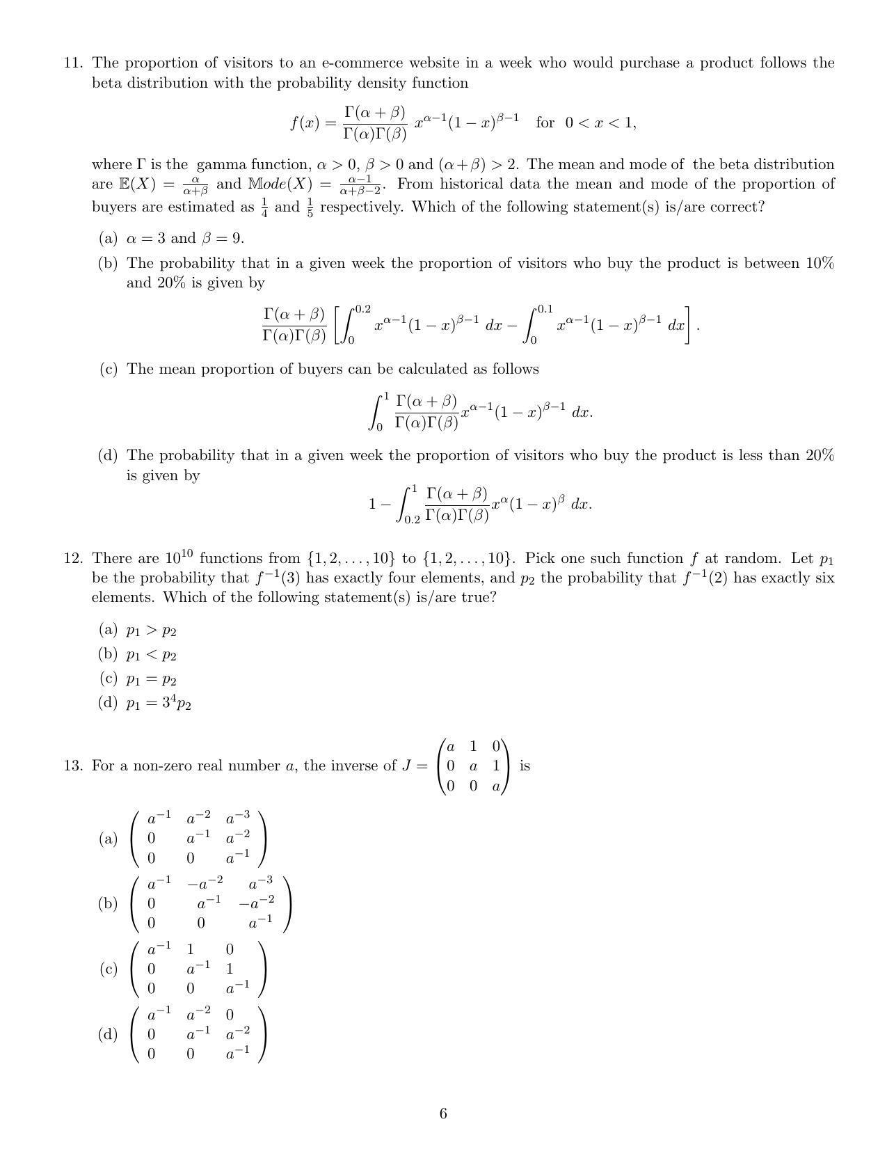 CMI Entrance Exam 2021 Question Paper MSc Data Science - IndCareer Docs