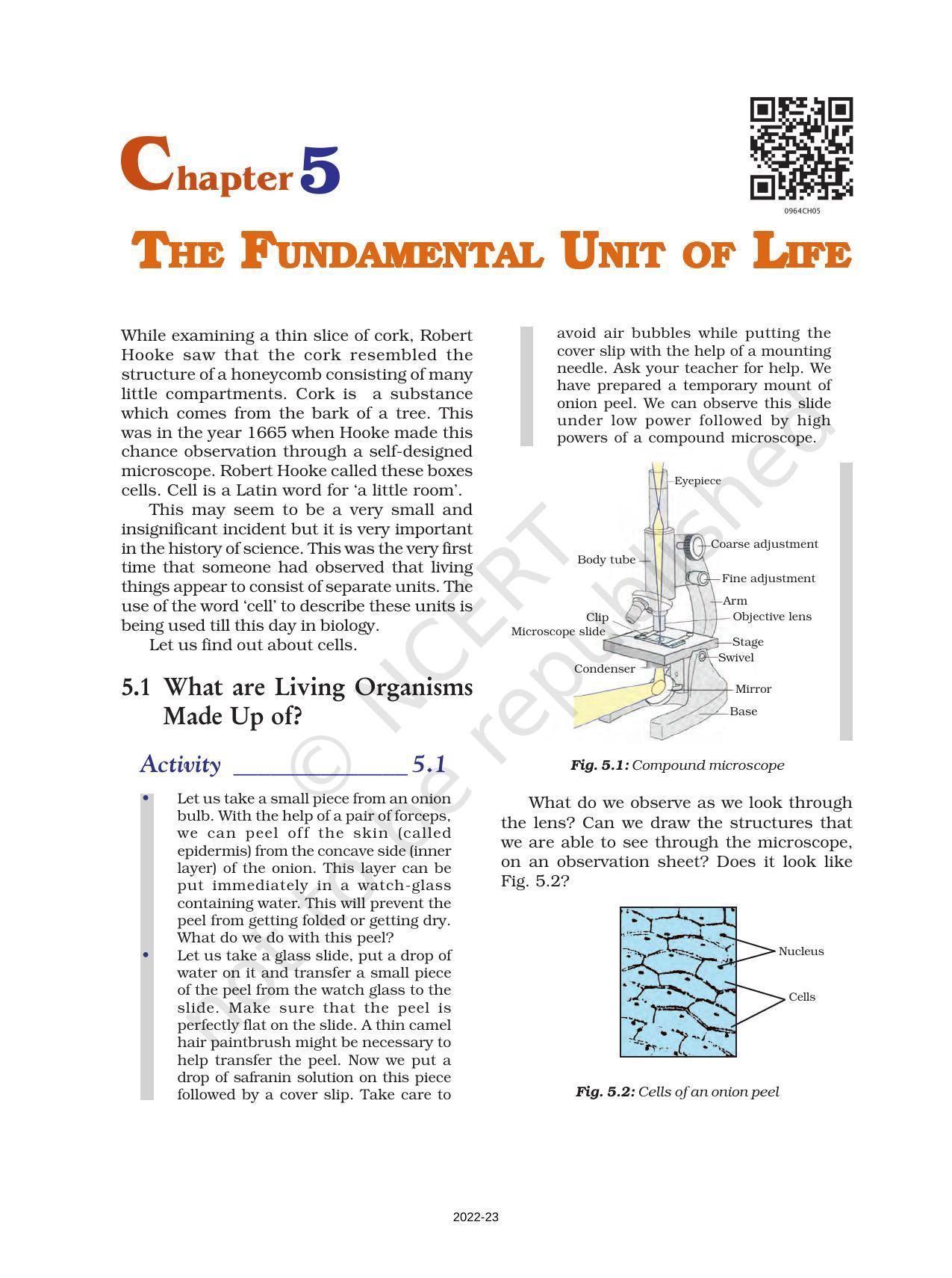 NCERT Book for Class 9 Science Chapter 5 The Fundamental Unit Of Life - Page 1